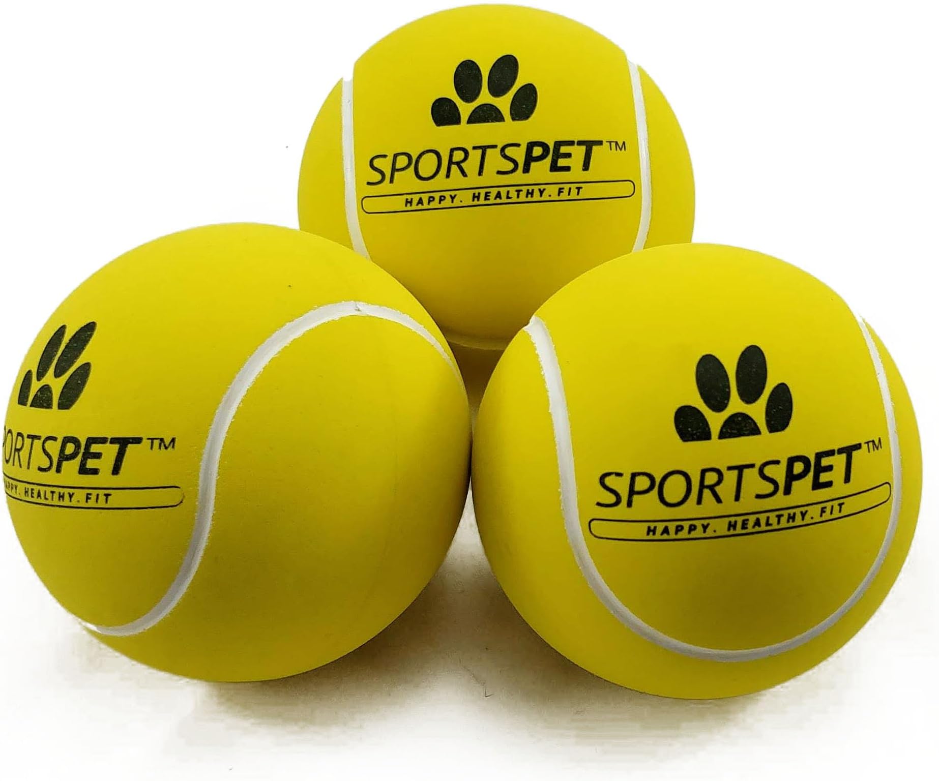 Tennis Bounce Balls for Dogs Made from Natural Rubber - Gentle on Teeth & Gums - (Pack of 3 Medium Size balls of 64mm)