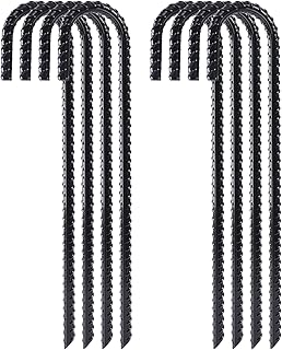 FEED GARDEN 12 Inch 8 Pack Rebar Stakes Heavy Duty J Hook, Ground Stakes Tent Stakes Steel Ground Anchors, Black