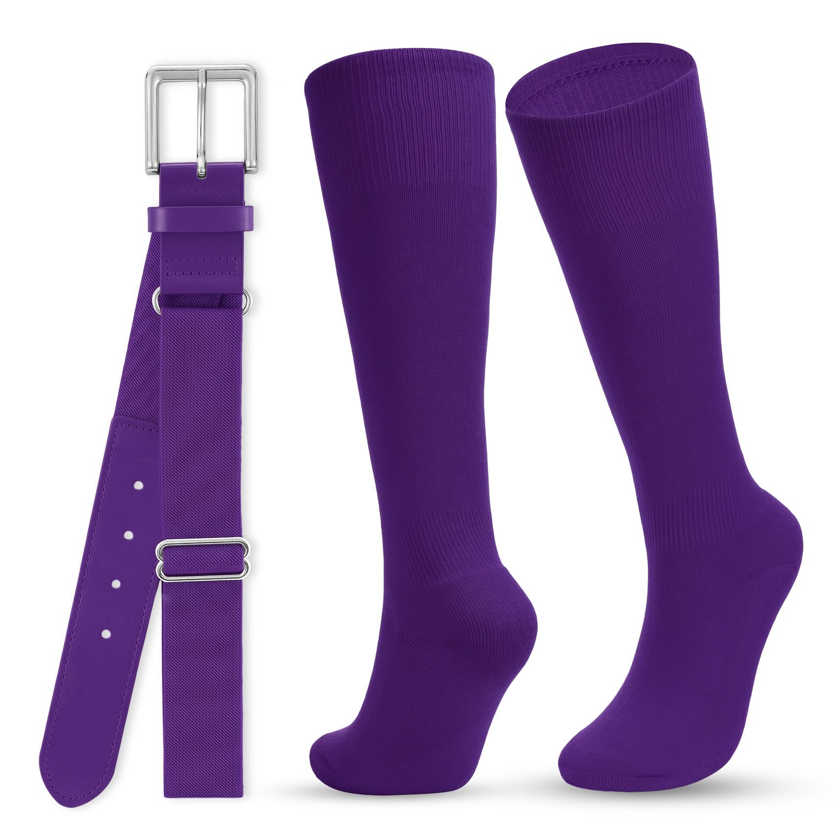 WHIPPY Baseball Socks and Belt Combo Set Knee-High Softball Socks &amp; Adjustable Elastic Belt for Kids Youth Adult