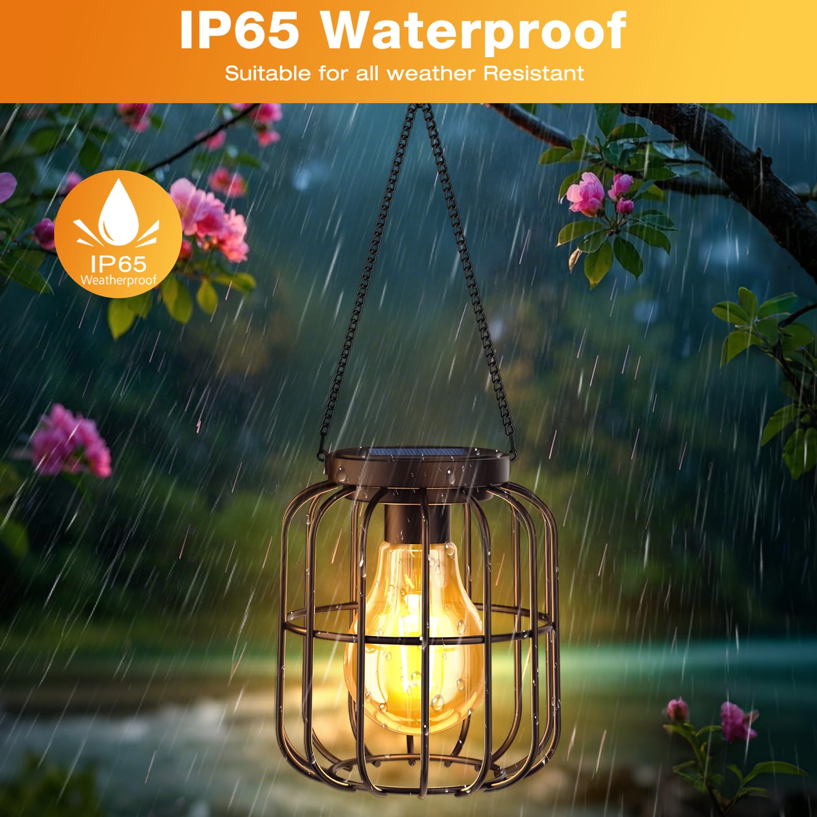 Lampade solari per esterni, 2 pezzi, IP65, impermeabili, in metallo, per esterni, balcone, decorazione, luce bianca calda, lanterna solare per giardino, terrazza, prato, cortile