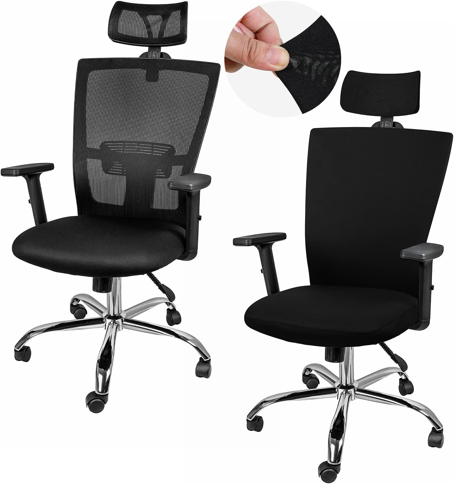 Lounsweer Modern Black Office Chair Cover with Headrest, Rolling, Washable, Polyester, High Back, Armchair