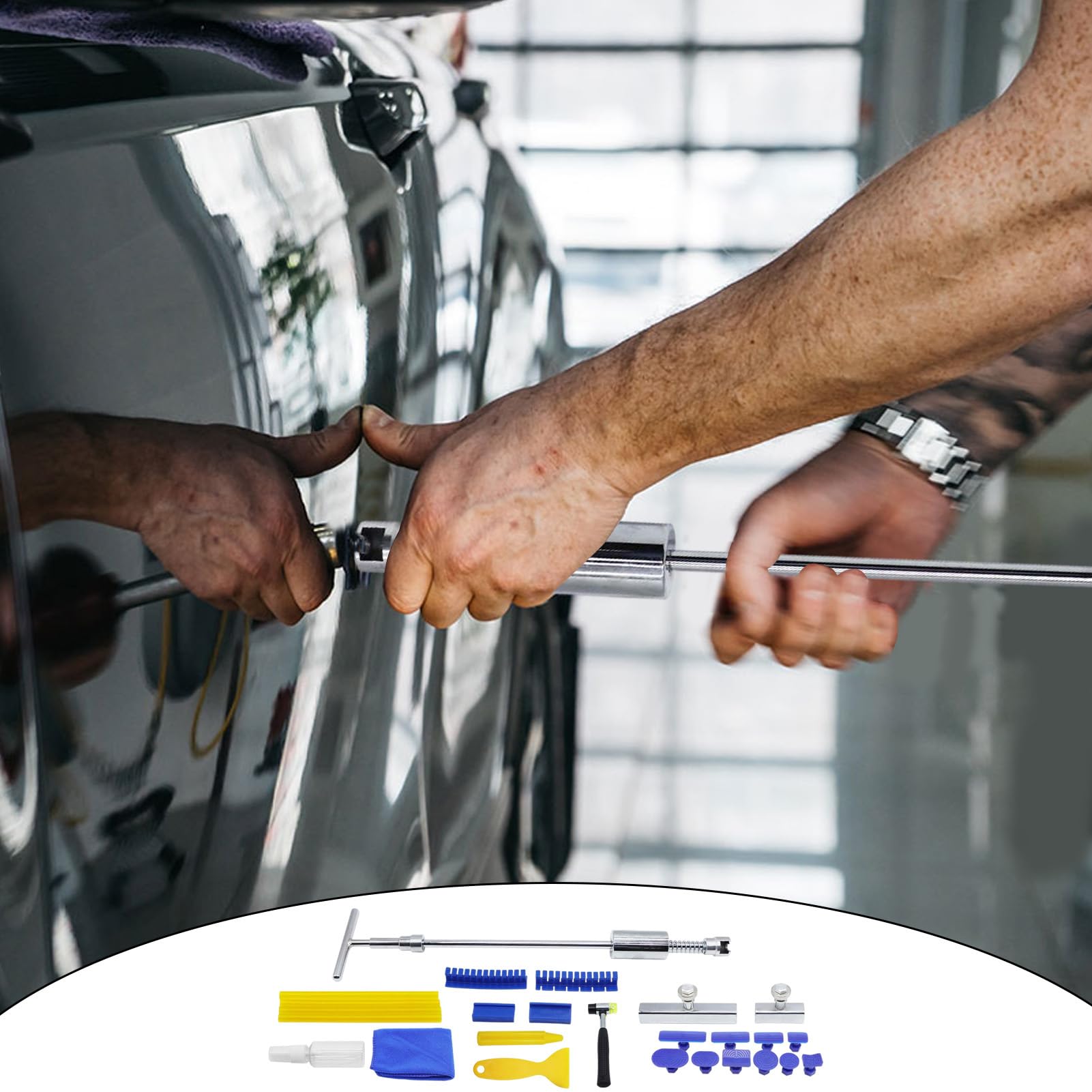 Kit de Reparación de Abolladuras para Coche Intenso y Multifuncional | de Extracción para Carrocería para Moto Principiantes y Expertos en Emergencia