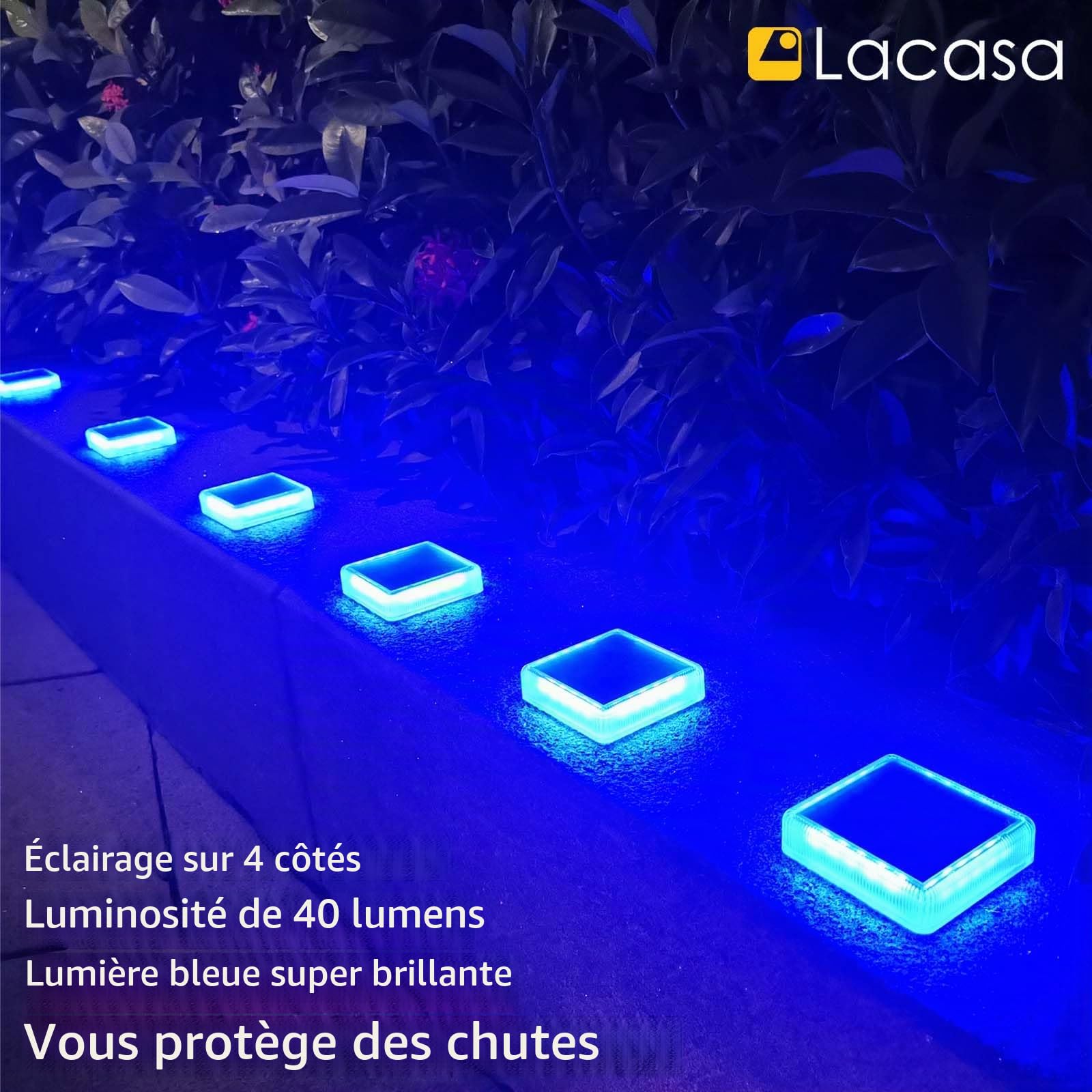 Lacasa Lampe Solaire Extérieur, 4 Pack 30LM Lampe Solaire au Sol IP68 Etanche Lumière Solaire Jardin Auto On/Off Eclairage Solaire pour Escalier Chemins Allée Patio Pont (Lumière Bleue)