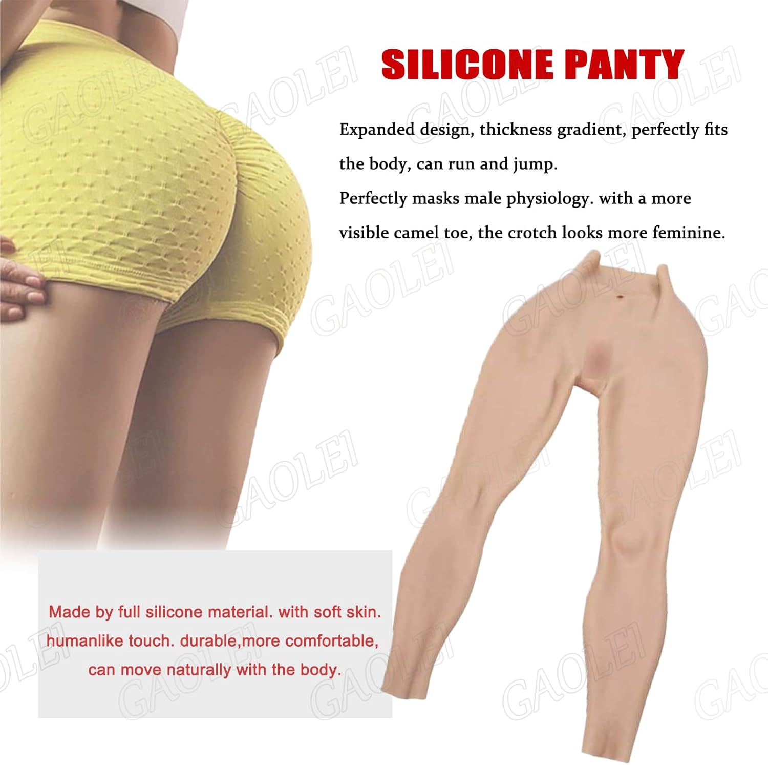 Realistic Sissy Silicone Pants Ankle Length Hip Enhancer Panties Hiding False Pussy Trousers for Cosplay Transgender
