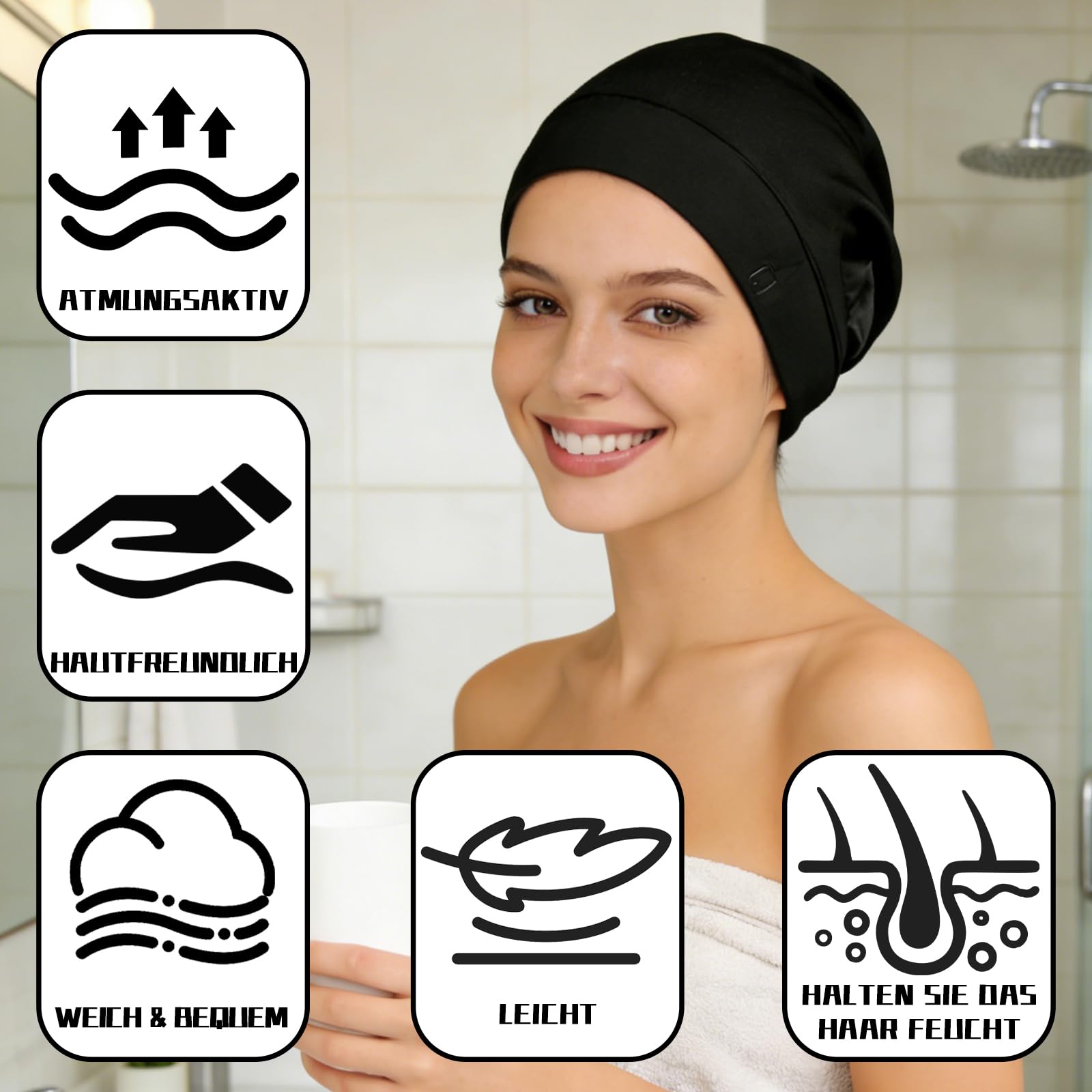 Notoke Cuffia in seta per dormire, nera satinata con fodera in seta, cappuccio per capelli ricci, cappello per dormire regolabile, per donne e ragazze, cura dei ricci di notte