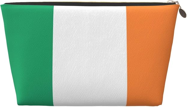Womens Leather Makeup Bag Cosmetic Bag Valentine Travel Toiletry Bags Make Up Bags for Women Adult Irish Flag