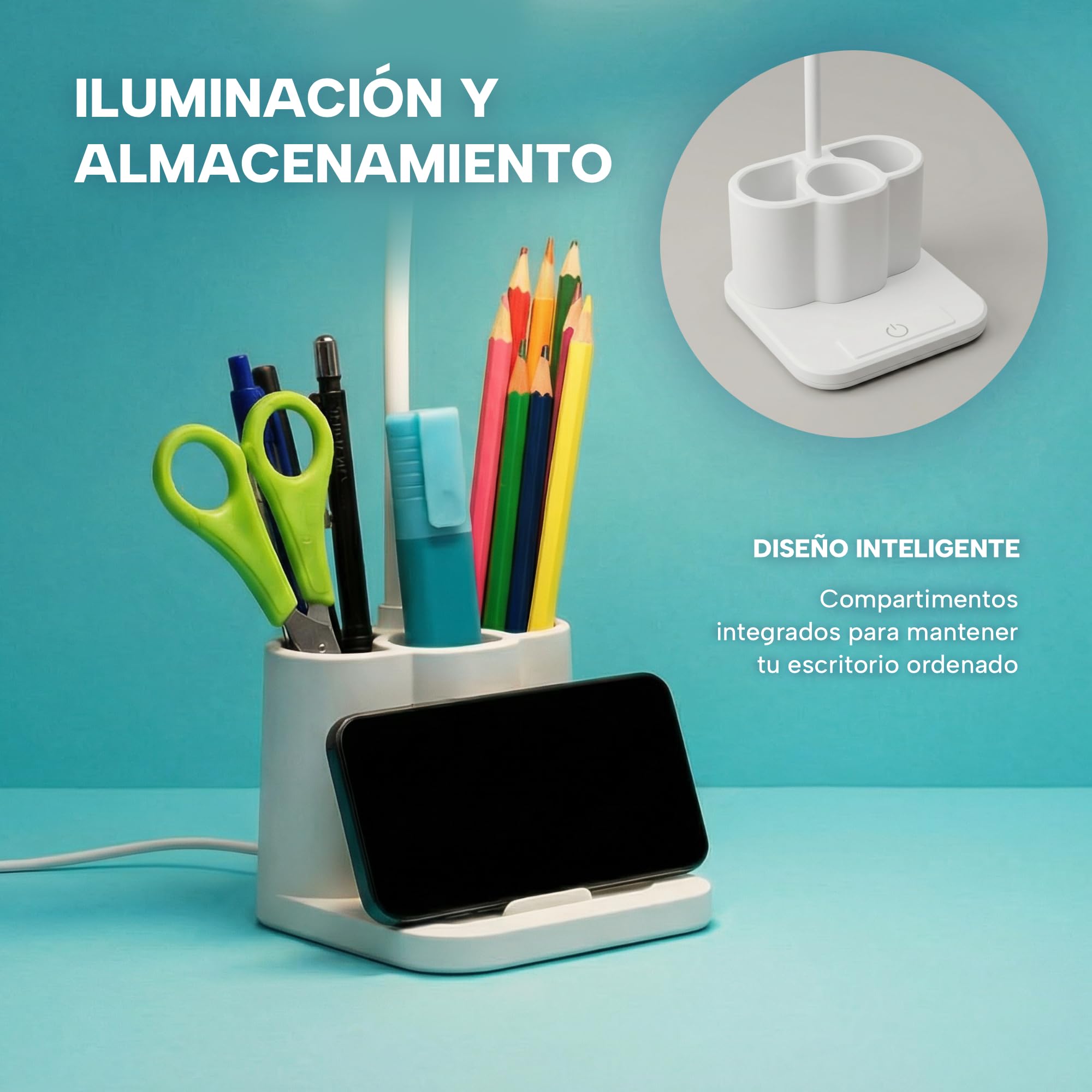Flexo LED de Escritorio Antifatiga Ocular – Lámpara con 3 Modos de Luz y 8 Niveles de Brillo Regulable, Plegable con Cuello de Cisne 360° para Estudio, Oficina y Lectura
