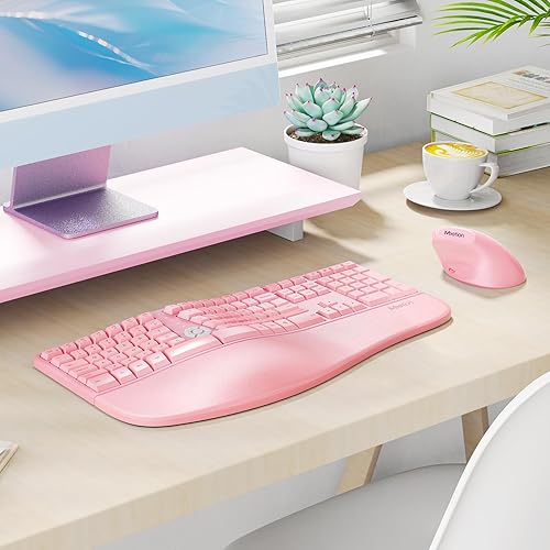 Miniatura 7 de MEETION Teclado y mouse inalámbricos ergonómicos, teclado Ergo con mouse vertical, teclado dividido con reposamuñecas acolchado, escritura natural,