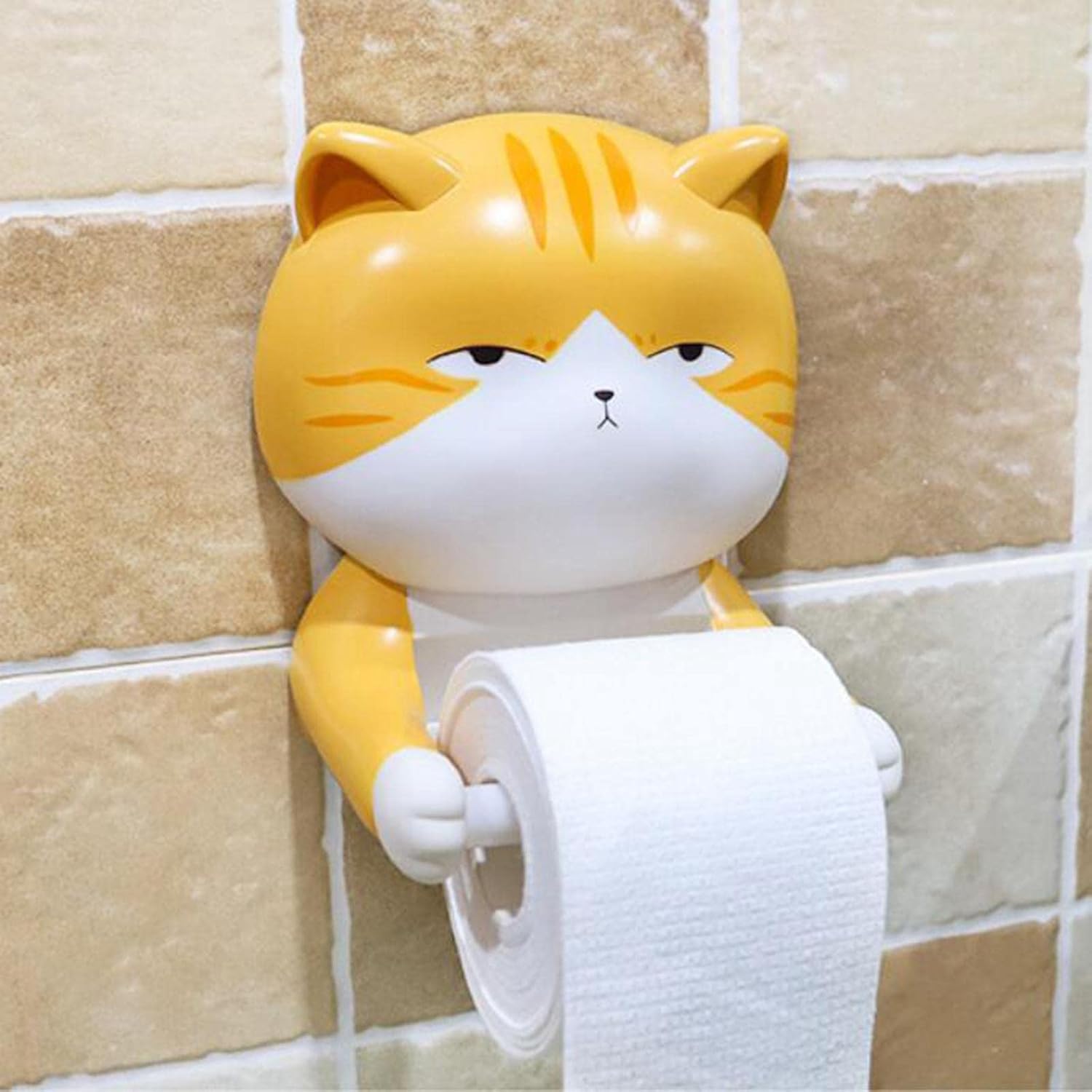 Fenteer Novelty Cat Toilet Roll Holder Wall Mounted Toilet Tissue Paper Dispenser Holder Children's Bathroom Decor - Gray