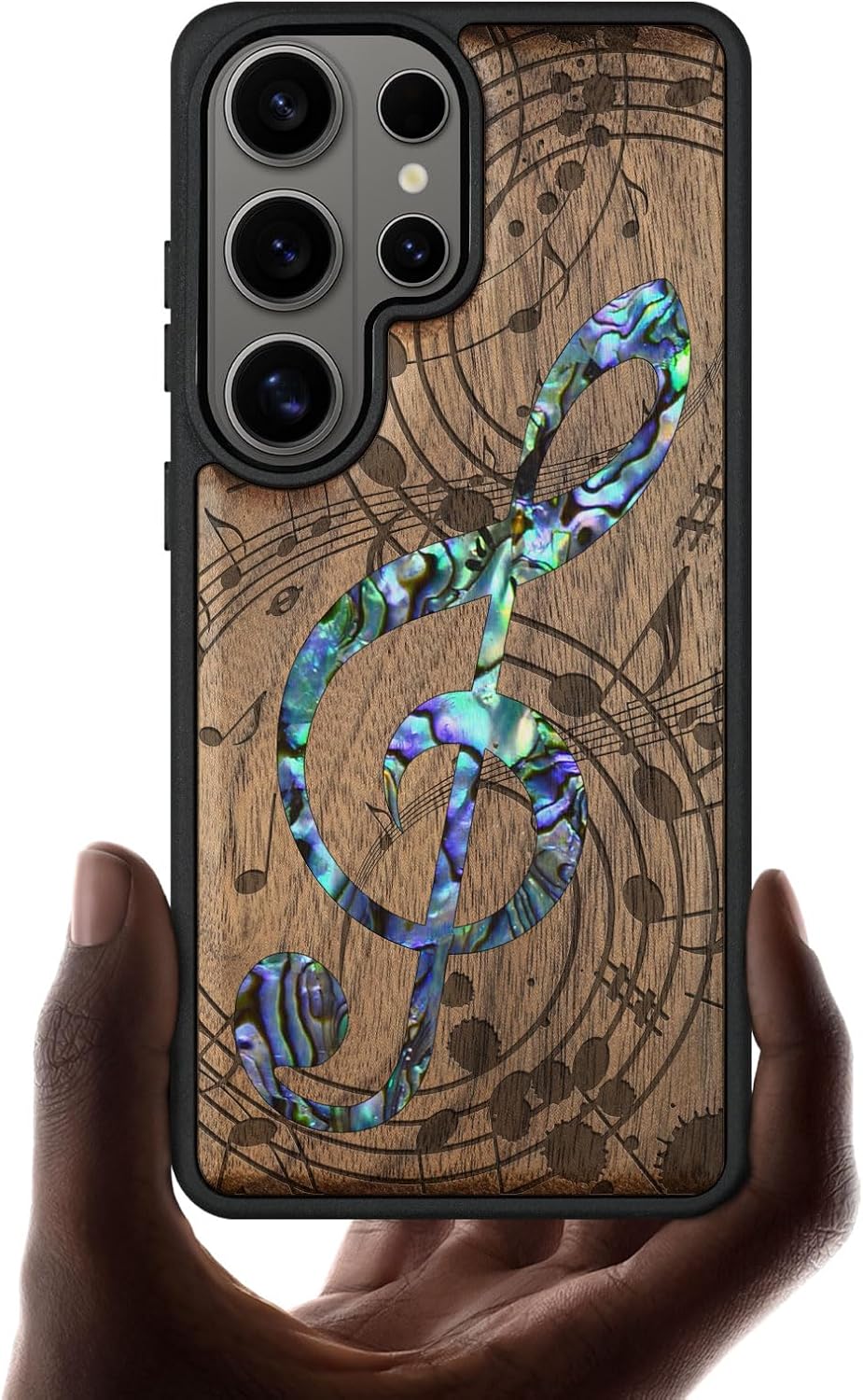 Carveit Magnetic Wooden Case for Samsung Galaxy S26 Ultra Case, Wood Artisan Engraved & Handmade Shell Inlaid, Compatible with MagSafe Wireless Chargers (Musical Note) Walnut