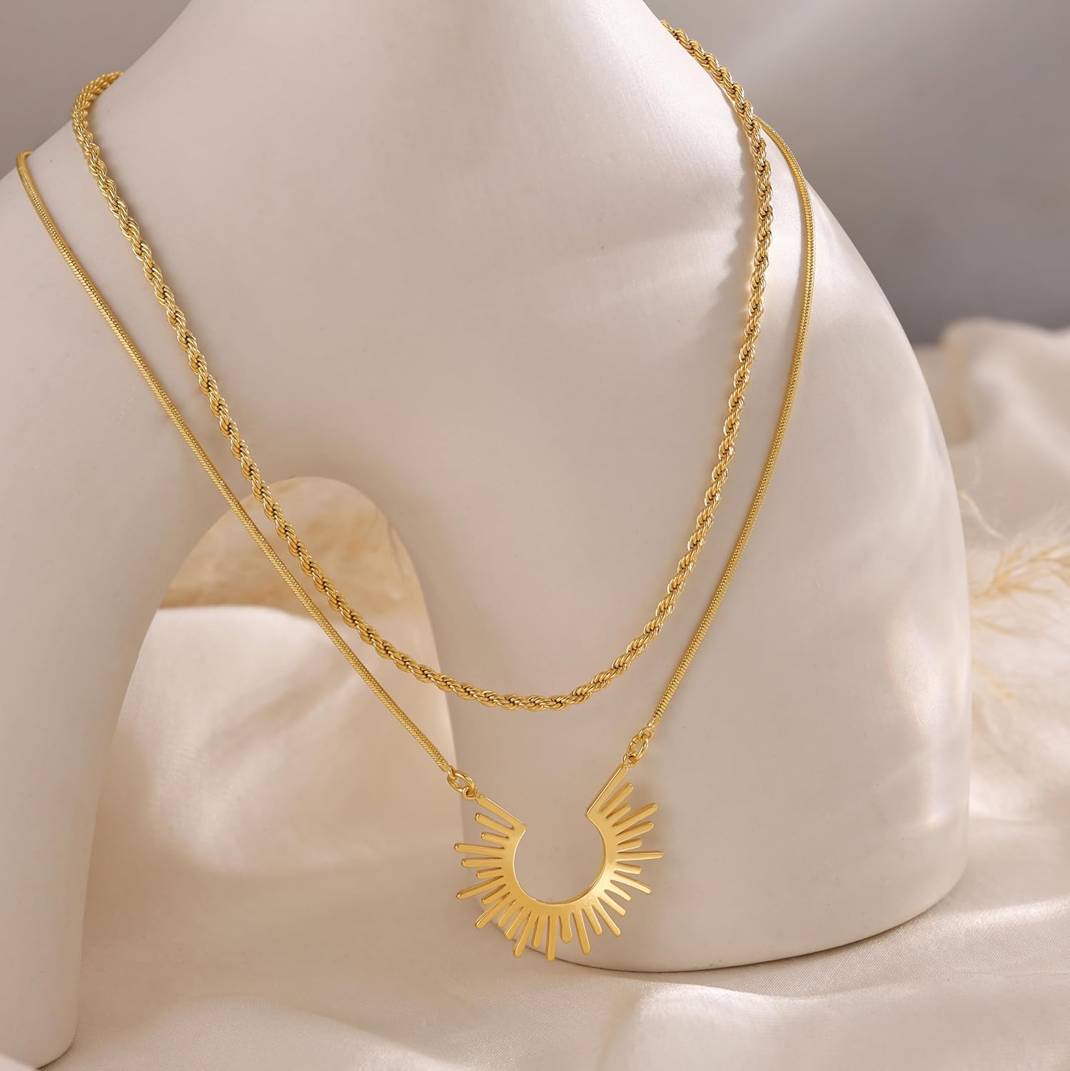 CHESKY Layered Necklaces for Women Trendy, Dainty 14k Gold Plated Pendant Necklace Layering Necklace for Women Non Tarnish Hypoallergenic Sun Gold Necklace Stack Gold Jewelry for Women Gifts - Image 7