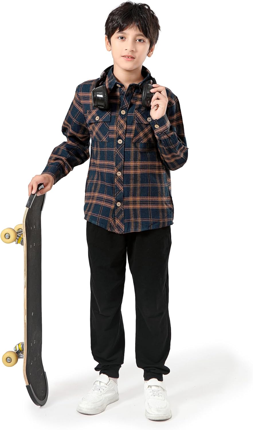 Boys Plaid Flannel Shirts Long Sleeve Button-Down Cotton Western Cowboy Shirt for 6-15 Years - Image 7