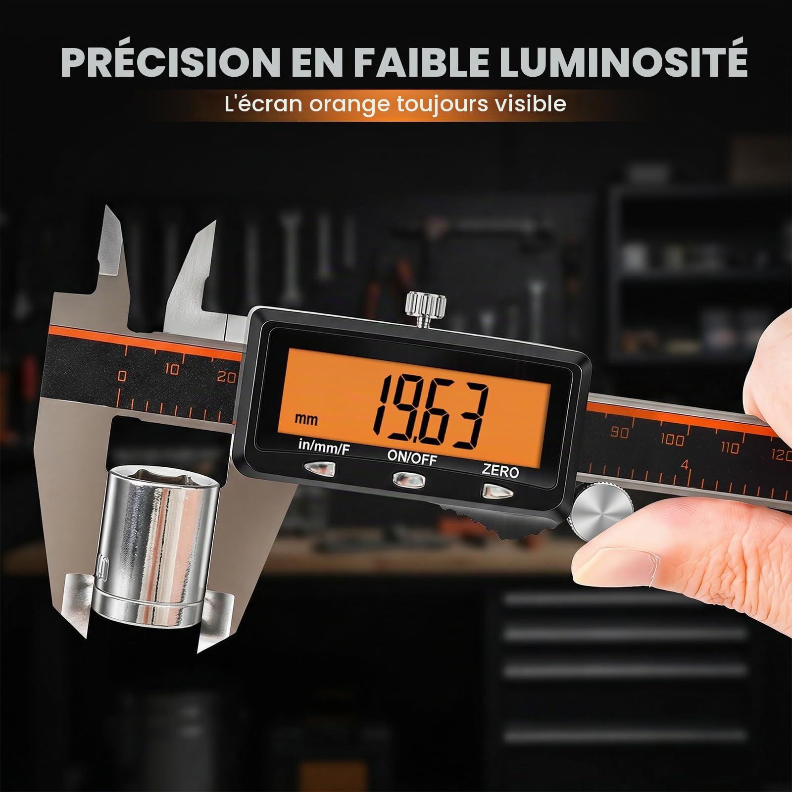 HARDELL Pied à Coulisse Numérique Rechargeable 150 mm/6" – Grand Écran Orange, Micromètre Acier Inoxydable, Arrêt Automatique, Pouce/mm/Fraction, pour Bricolage Maison & Impression 3D