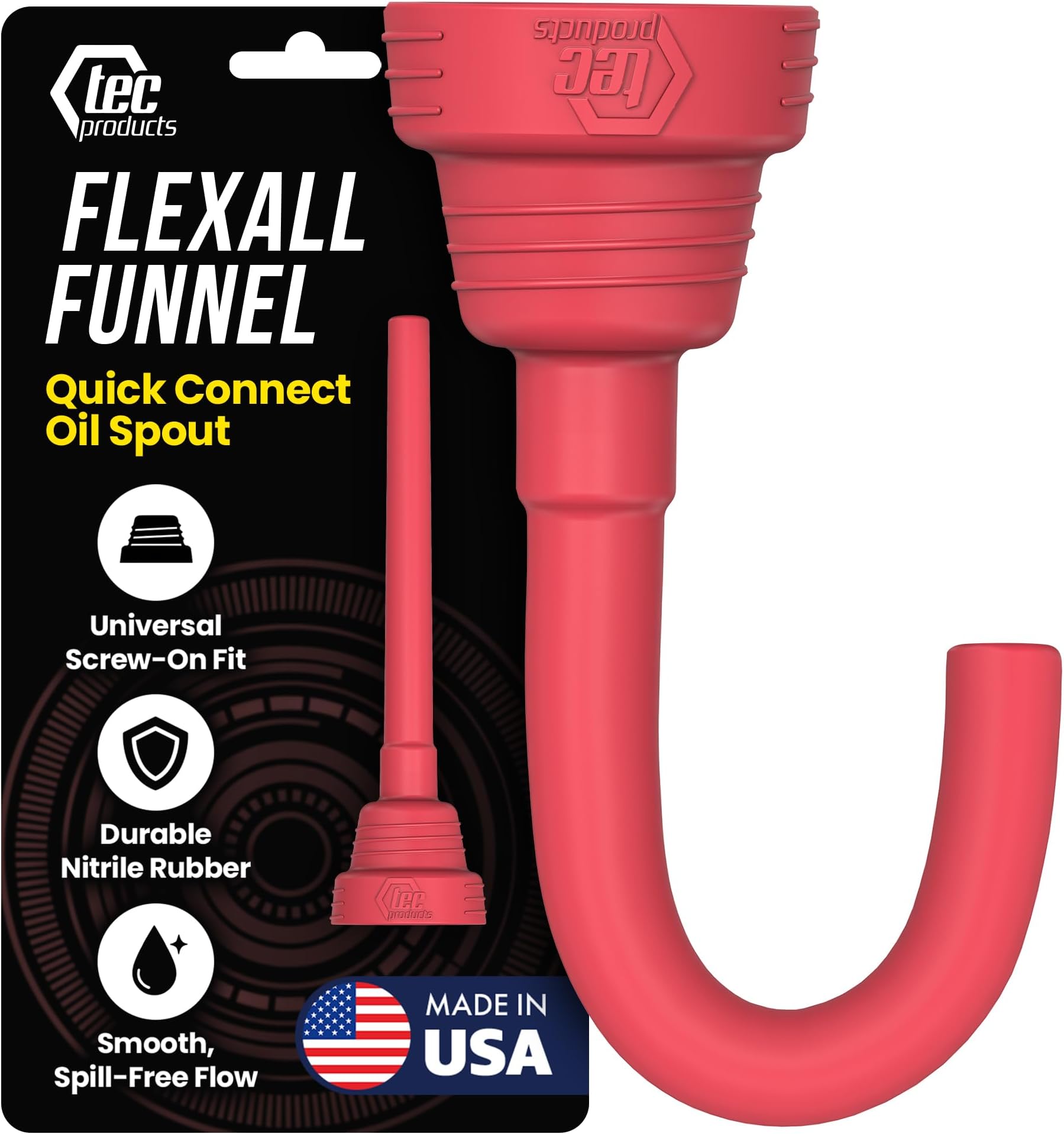 FlexAll Quick Connect Oil Spout - Nitrile Rubber Screw-on Oil Change Funnel & Fluid Transfer - Fits Gallon, Quart, Pint Container - Ideal for Autos, Tractors & Boats (7.35 x 1.75 Inches)