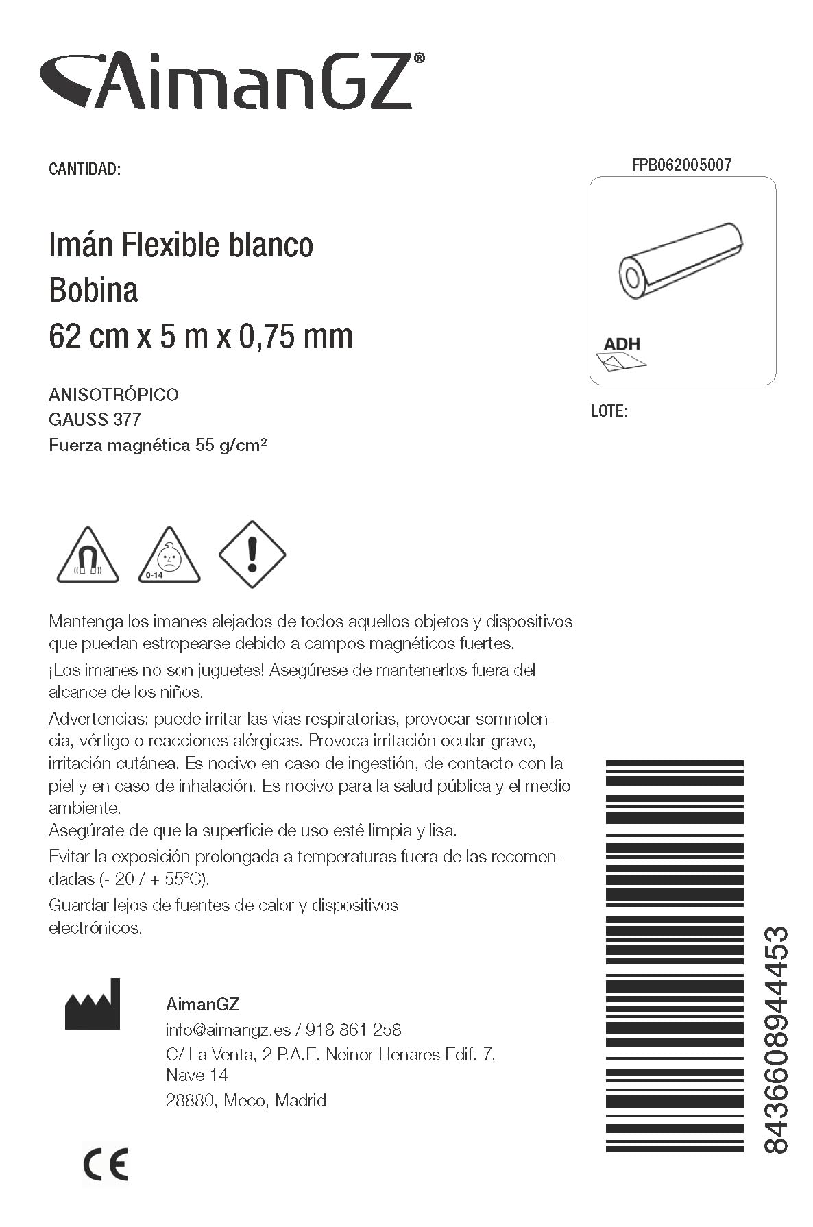 Flexibler Magnet PVC-Spule 62 cm-5 m-0.75 mm