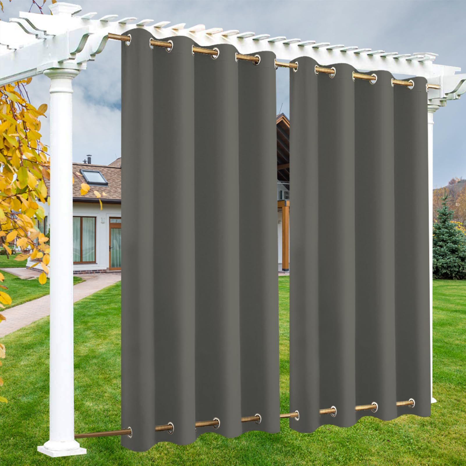 LSDINDF Outdoor Curtains Waterproof, 1 Panel Outdoor Curtain with Top & Bottom Grommets, Privacy and Sun Protection for Pergola, Gazebo, Patio, Porch and Poolside - W 108" x L 93"