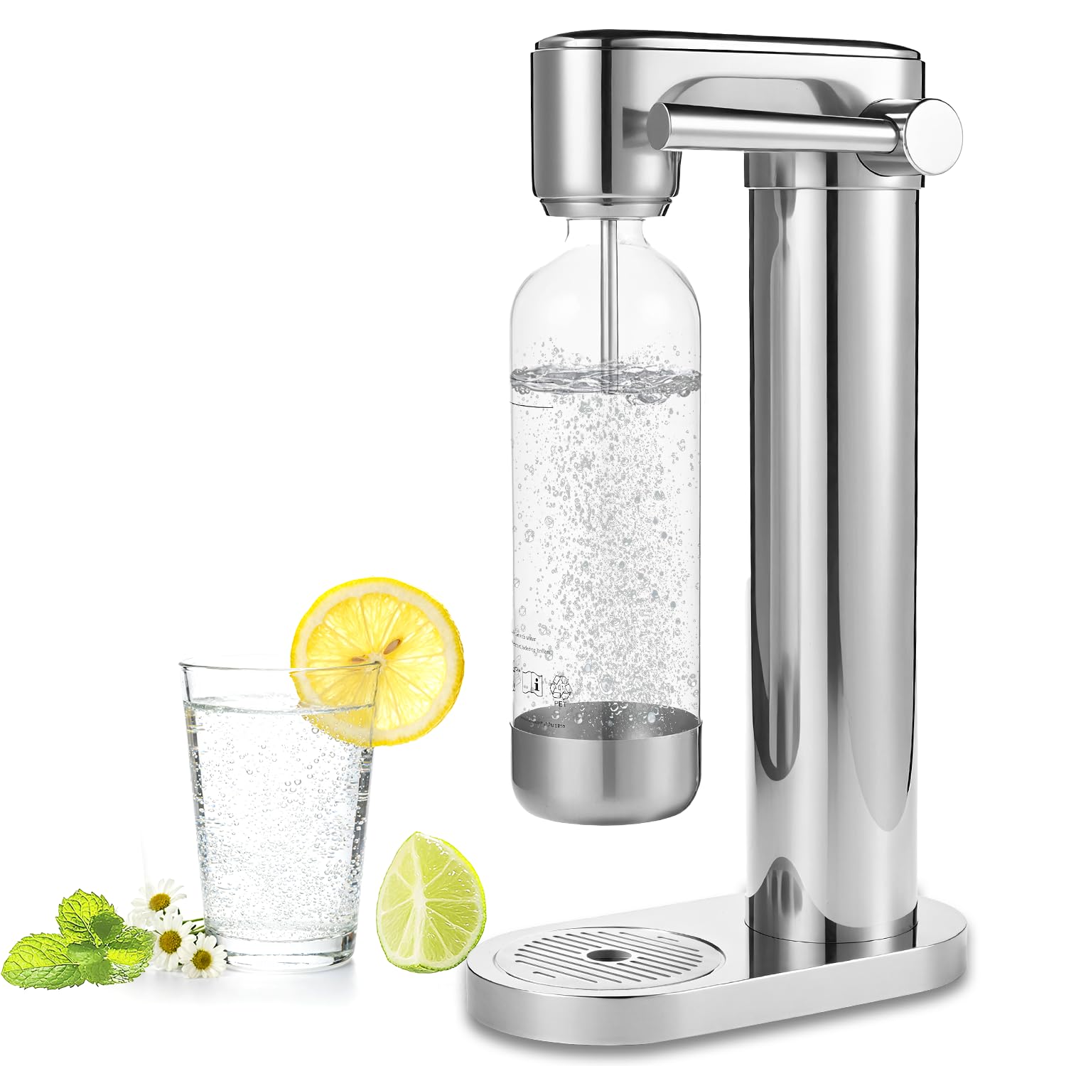 Wassersprudler Edelstahl, Manuelle Kohlensäuremaschine für Zuhause, Mit BPA-freier PET-Flasche, Kompatibel mit 60L Gewinde-CO₂-Zylindern (Zylinder nicht enthalten)
