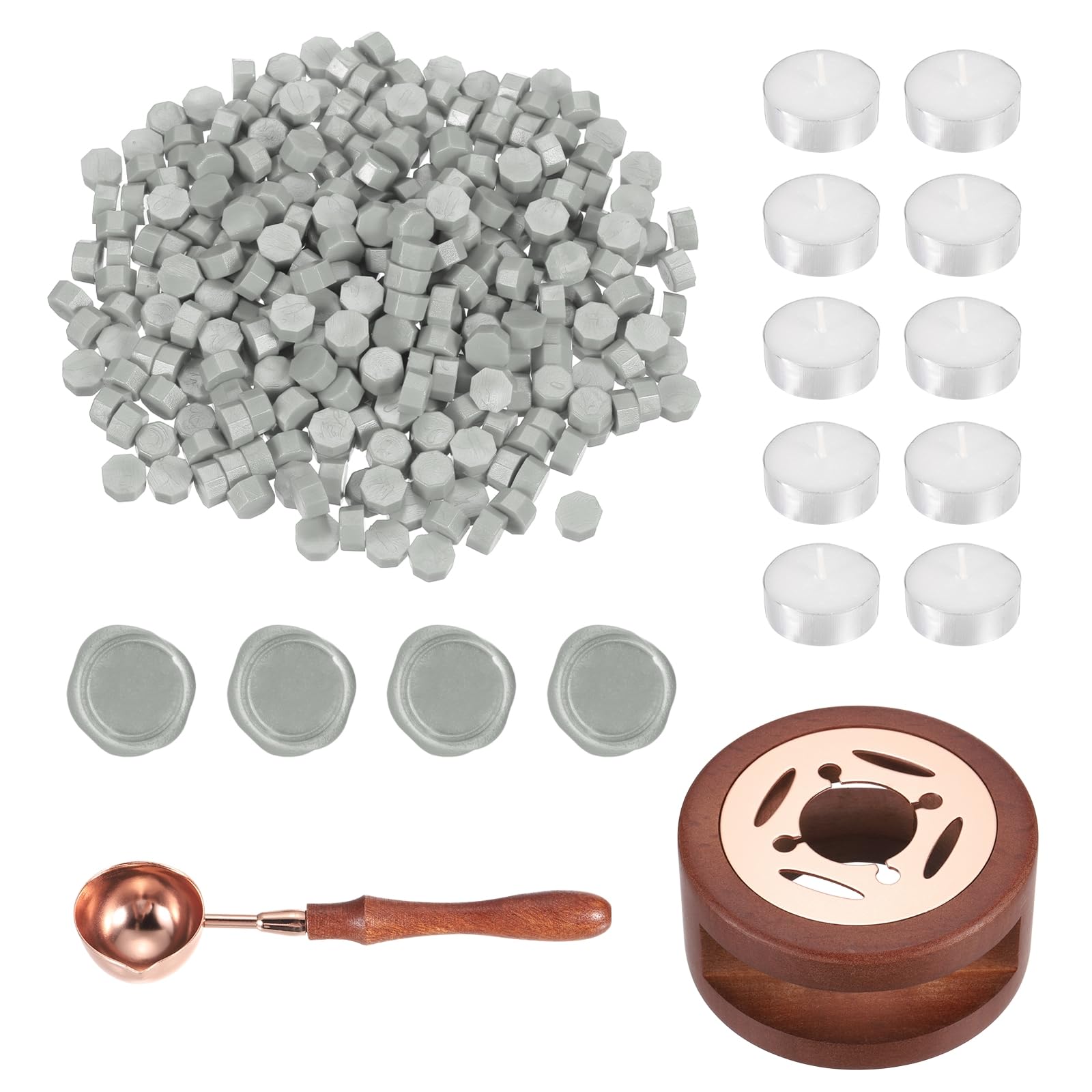 PATIKIL Wax Seal Kit, 300 Pcs Wax Sealing Beads, Wooden Warmer, Melted Spoon, 10 Pcs Tealight Candles for Envelope Letter Mailing Crafts DIY, Beige White