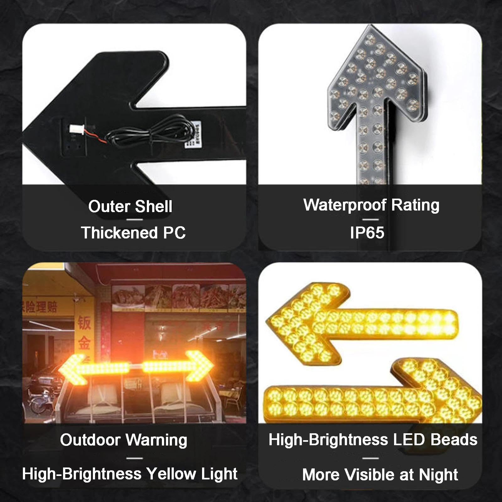 Señal De Tráfico Con Flecha LED Ámbar De Alto Brillo, 12-24V, Indicador Direccional Intermitente Para Flotas Comerciales Y Obras Públicas(Ámbar,35cm)