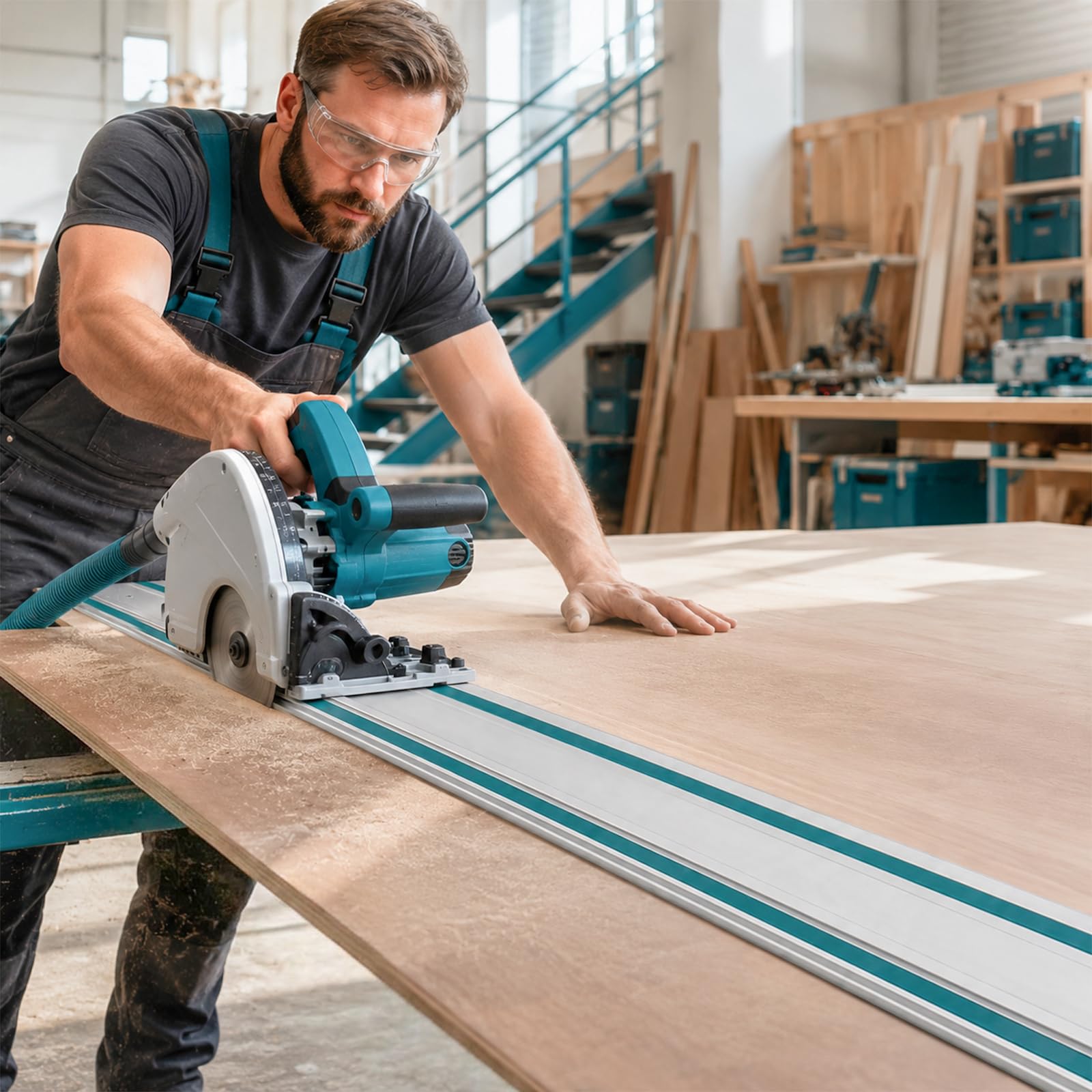 Führungsschiene 2800 mm kompatibel mit Makita Tauchsägen – 2x 1400 mm Alu-Schiene mit Verbinder für präzise Längs-, Gehrungs- und Geradschnitte