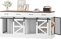 Vista 7 de Mueble de jaula para perros con divisor extraíble y 4 cajones de almacenamiento - Caseta de perro grande de madera de 71" mesa auxiliar