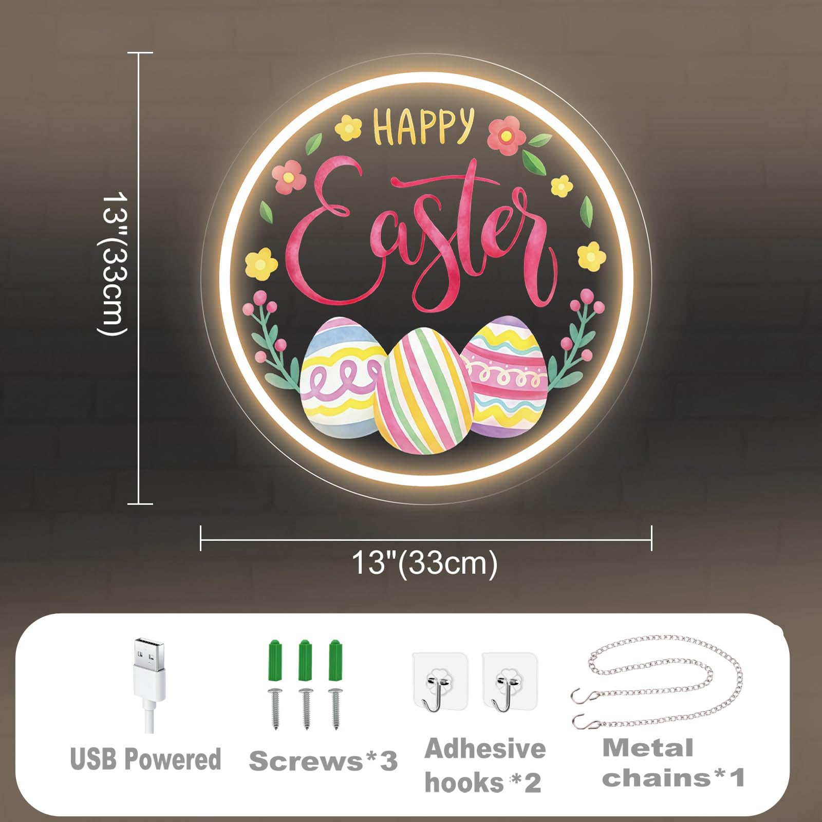 Neonowy znak Happy Easter, ciepłe białe jajko i kwiatowy nadruk UV lampa ścienna LED na Wielkanoc, do salonu, na imprezę, do pokoju dziecięcego, dekoracja świąteczna