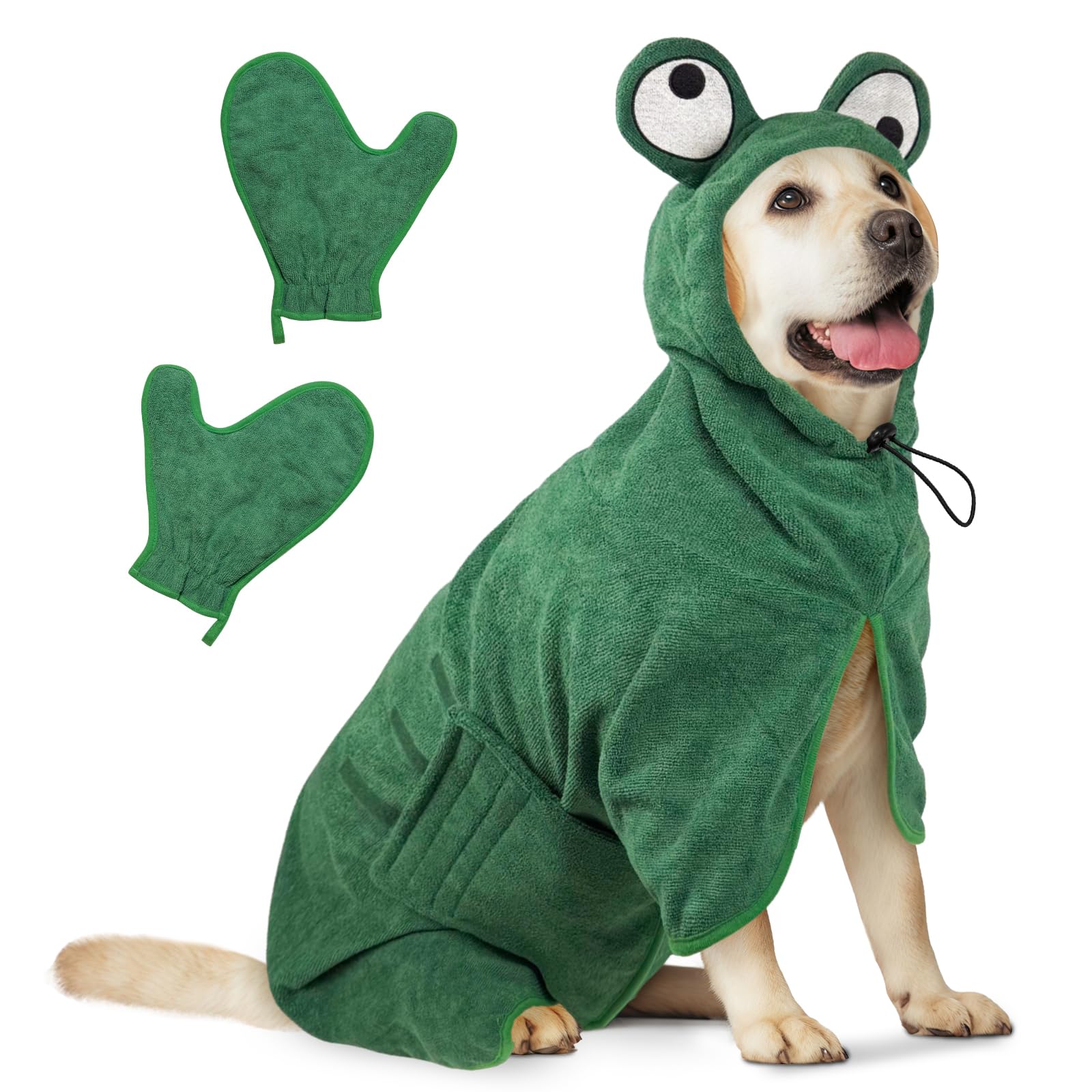 Serviette à Séchage Rapide pour Animaux, Peignoir pour Chien en Microfibre, Peignoir pour Chien Absorbant, Absorbant Manteau pour Animaux pour Séchage Après Baignade Bain (Grenouille Verte, L)