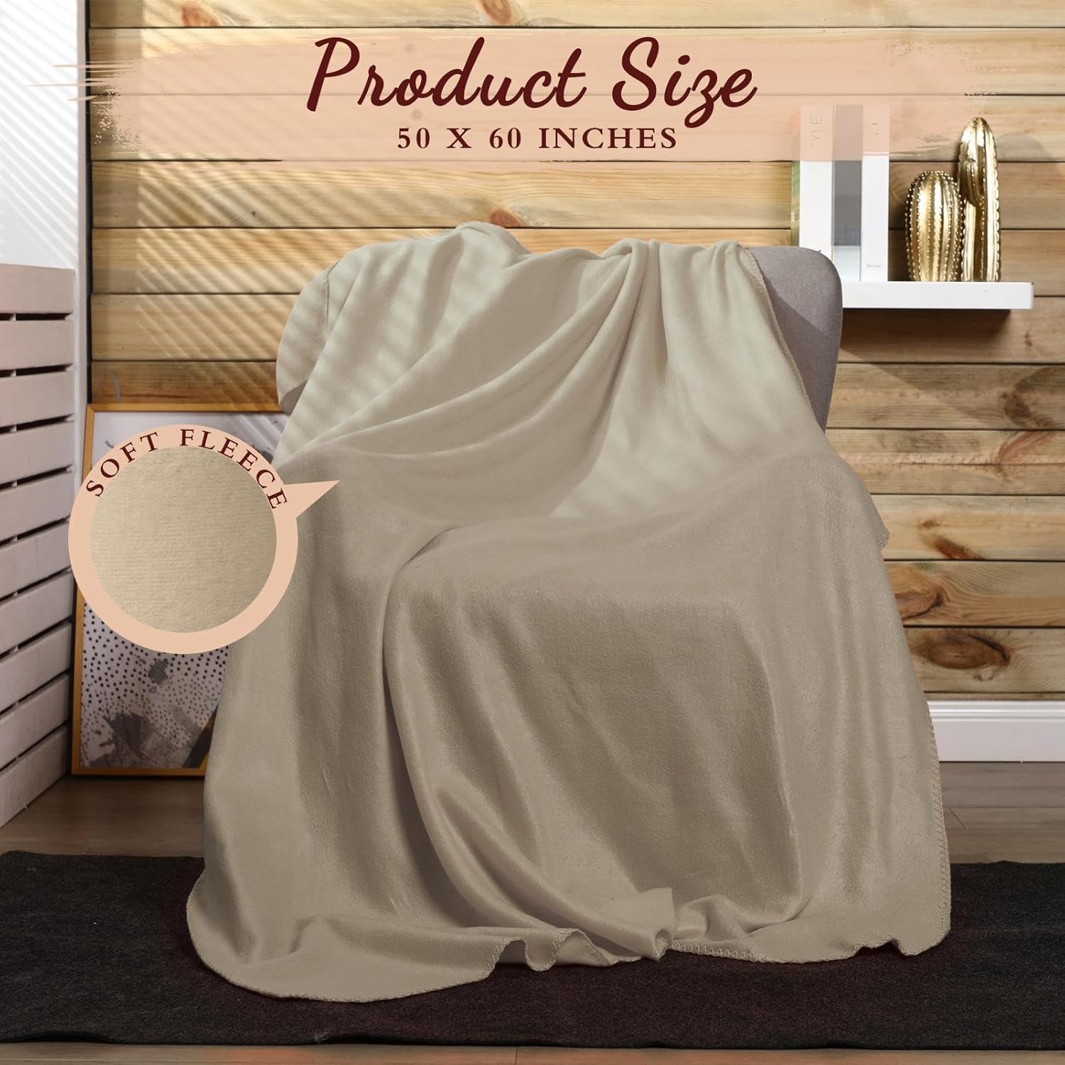 Buryeah 10 Pcs Fleece Blanket Bulk Soft Warm Fleece Blankets Cozy Lightweight Throw Blankets Plush Pet Throw Blanket for Home Bed Sofa Office Wedding Gifts Travel(50" x 60",Light Tan) - Image 2