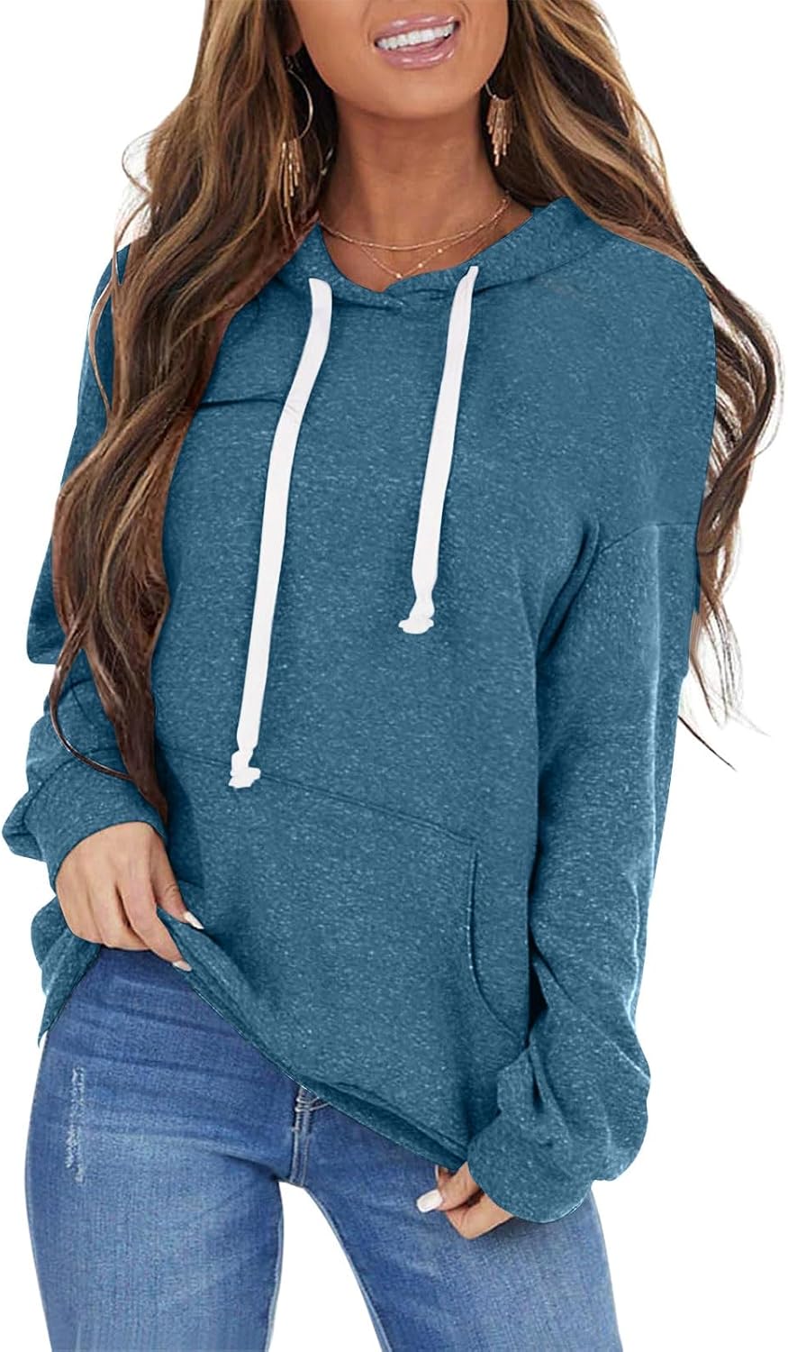 PGANDS Women's Long Sleeve Drawstring Hoodies Sweatshirt Casual Loose Lightweight Pullover Tops with Pocket