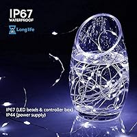 Vista 11 de Guirnalda de luces LED con energía solar actualizada, 8 modos, resistente al agua, IP65, iluminación intermitente, para interior y exterior, Blanco