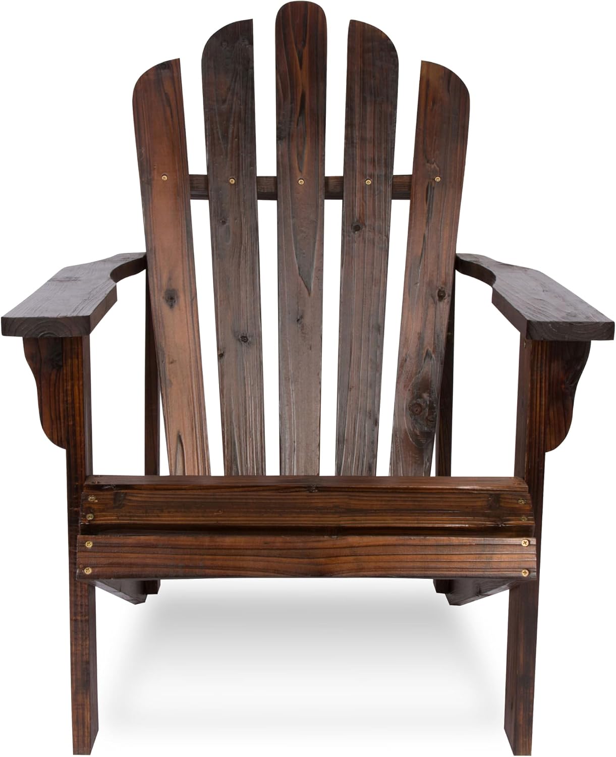 Shine Company Westport Wooden Adirondack Chair, Outdoor Patio Firepit Chairs, Back & Seat Pre-Assembled, Burnt Brown