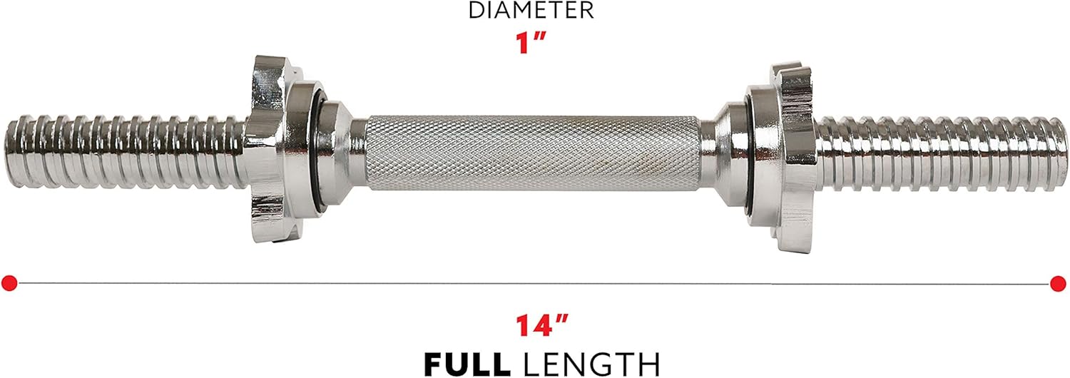 & Fitness Standard Threaded Dumbbell Handle Pairs – 14" and 24" Chrome Options with Star-Lock Collars, Solid Steel, Fits 1" Plates, Knurled Grip