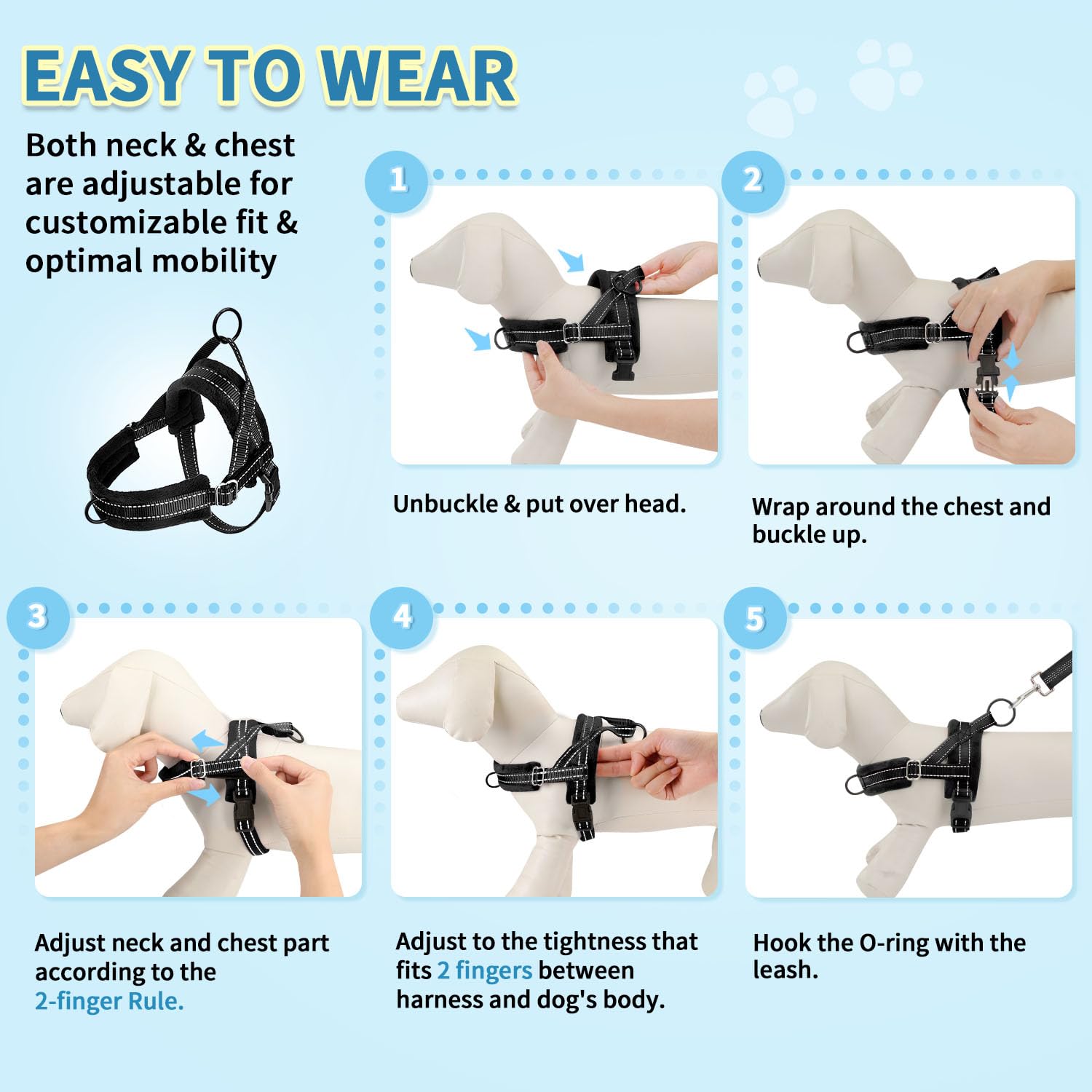 SlowTon Kein Pull Hundegeschirr und Leine, Heavy Duty Easy Walk Vest Harness Weich gepolsterte Reflective Adjustable Welpengeschirr Anti-Twist 4Ft Pet Blei Quick Fit Klein Schwarz