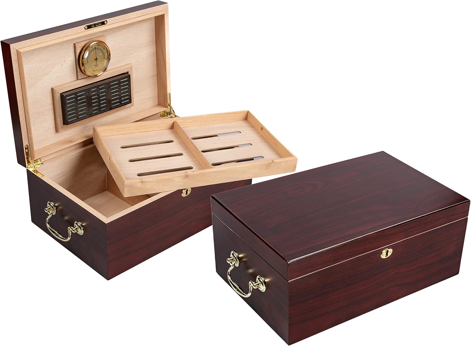 Prestige Import Group Monte Carlo Wood Cigar Humidor with Side Handles - Up to 120 Capacity - Color: Dark Cherry