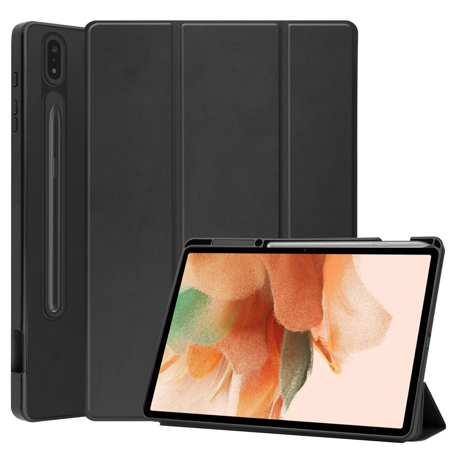 AWH Case for Samsung Galaxy Tab S7 FE 12.4" 2021 (-T730/T736B) with S Pen Holder, Smart Case with Auto Sleep/Wake for Galaxy Tab S7 Plus/Fe 12.4" 2020, (Black)