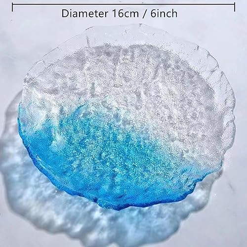 Miniatura 4 de Juego de 2 platos de postre de vidrio de cristal, platos de aperitivos de flores transparentes rosa y azul, platos de canapé de 6 pulgadas para