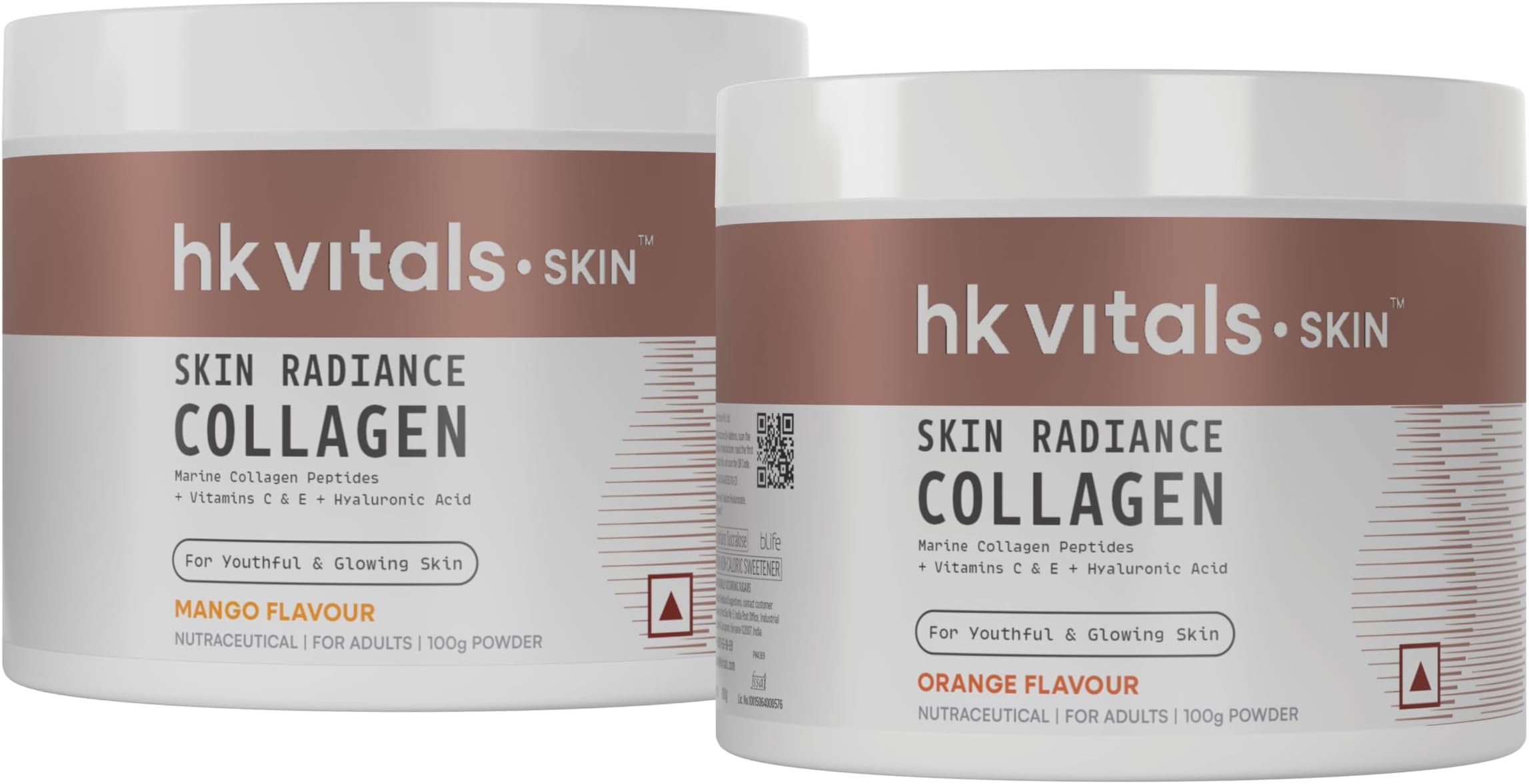 Skin Radiance Marine Collagen Supplement (Orange & Mango, 2 X 100g) Combo Pack| Vitamin C & E | For Healthy Hair & Skin