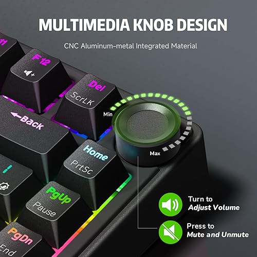 Miniatura 3 de RK ROYAL KLUDGE R75 Teclado mecánico con cable para juegos, 75% teclado mecánico intercambiable en caliente, perilla de volumen de teclado mecánico,