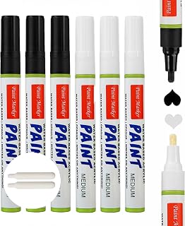Harita 6PCS Marking Pens Permanent Markers Paint Pen,Oil Based Waterproof Markers for Tire 2mm Medium Tip Paint Markers Ideal Great for Craft Making(3Pcs Black & 3Pcs White)