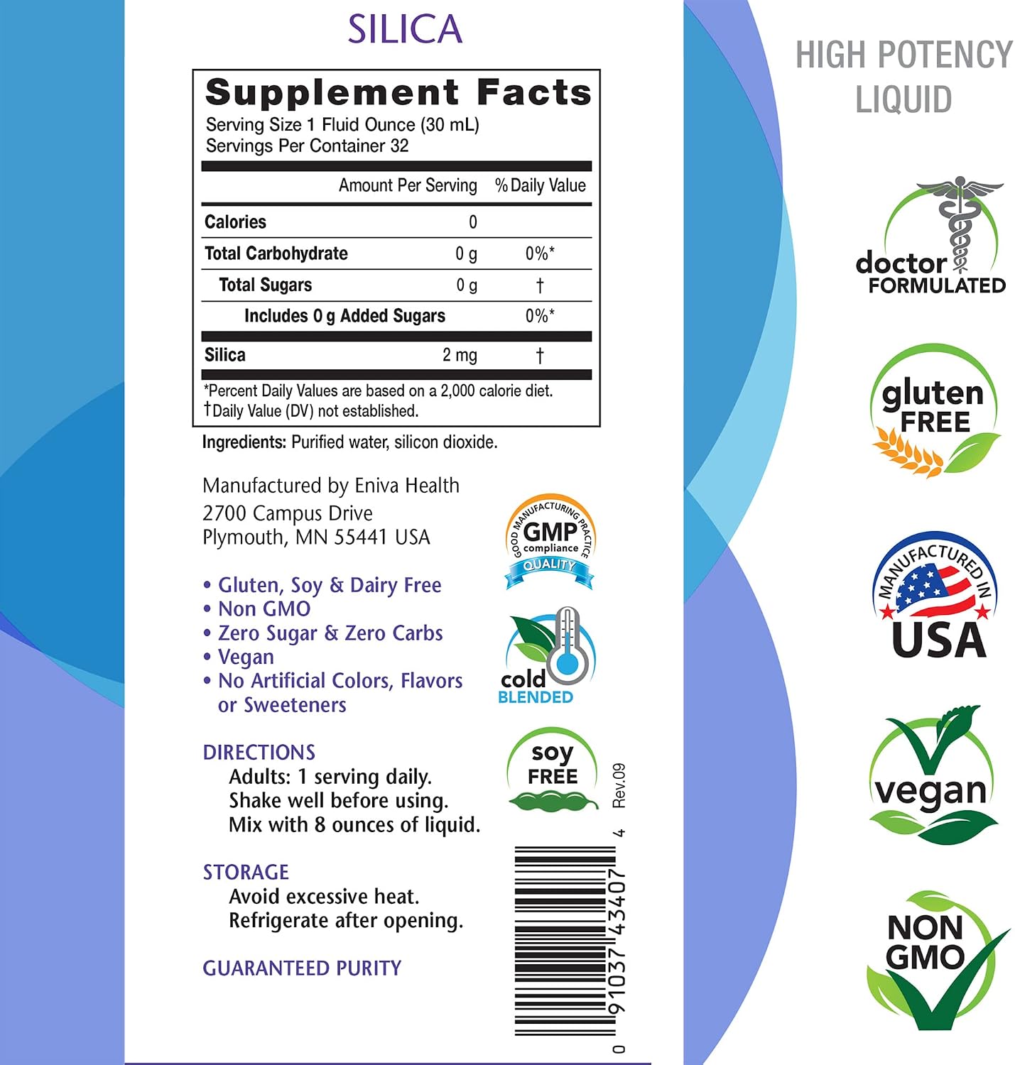 Eniva Health Liquid Ionic Silica | 2 MG | Supplement Supports Healthy Collagen & Elastin Production for Joint & Bone Support Healthy Skin, Hair and Nails Keto Friendly, Gluten Free - 32 Servings