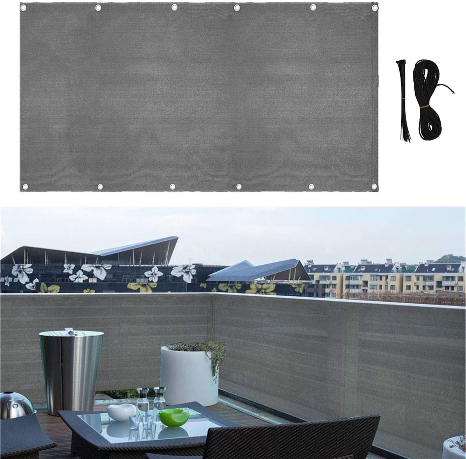 Gray Commercial Deck Privacy Screen, Heavy Duty Sunshades Depot , Residential Fence Cover 160 GSM Perfect for Outdoor Backyard Balcony Pool Porch Railiing Gardening Fence Shield Rails Protection - We