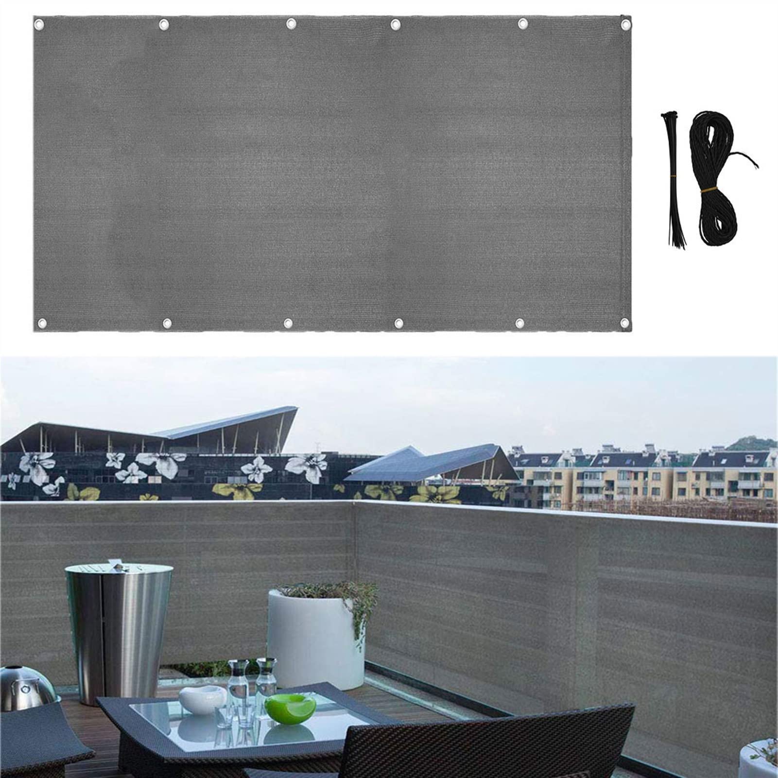 Gray Commercial Deck Privacy Screen, Heavy Duty Sunshades Depot , Residential Fence Cover 160 GSM Perfect for Outdoor Backyard Balcony Pool Porch Railiing Gardening Fence Shield Rails Protection - We