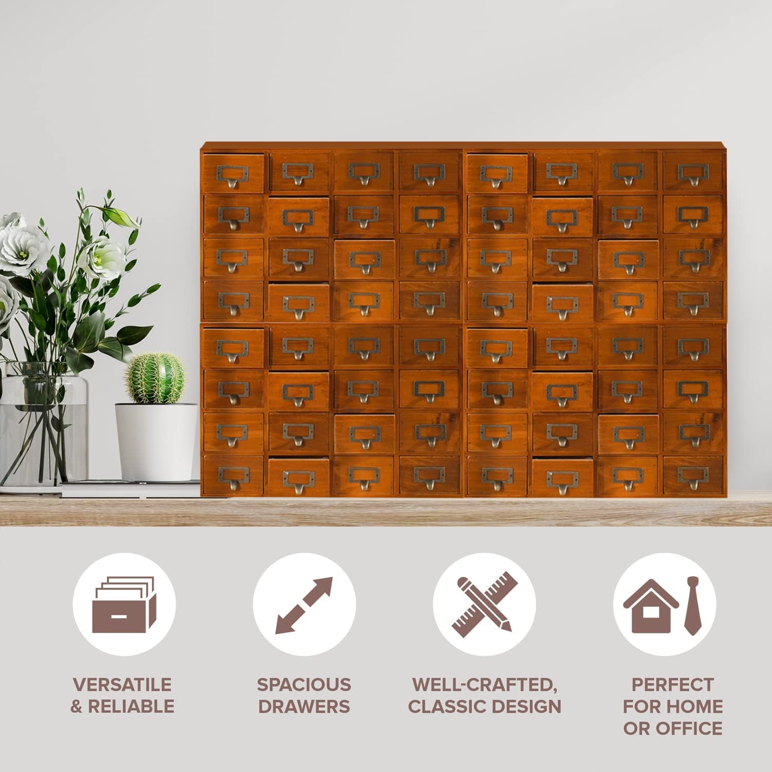 64-Drawer Apothecary Cabinet, 4-Pack, Brown Pine Wood, 19.69x13.78in Each, 22.05lb Capacity, Vintage Storage for Jewelry and Crafts