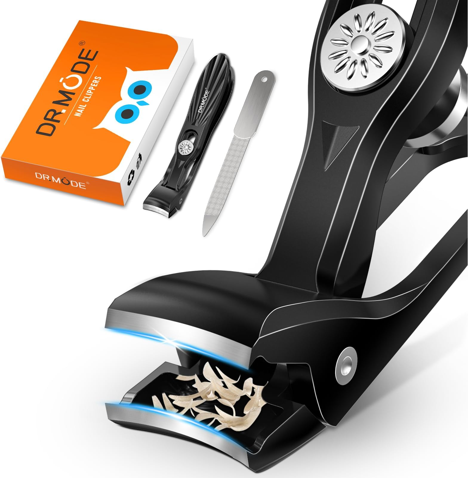 Nail Clippers for Men Thick Nails, Angled Head Toe Nail Clippers for Thick Nails for Seniors, Wide Jaw Opening Toenail Clippers Heavy Duty Fingernail Clipper with Catcher Long Handle - Black