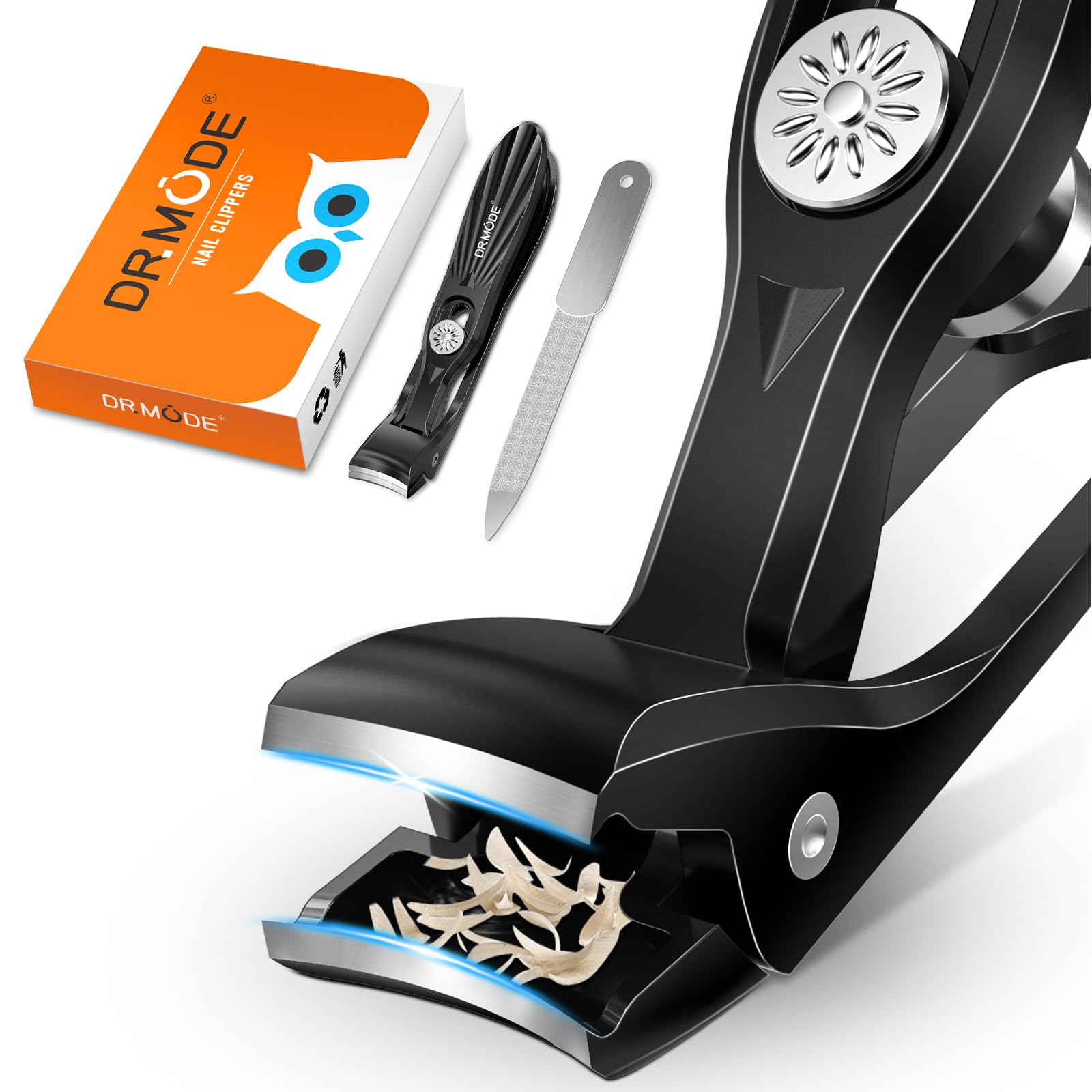 DRMODENail Clippers for Men Thick Nails, Angled Head Toe Nail Clippers for Thick Nails for Seniors, Wide Jaw Opening Toenail Clippers Heavy Duty Fingernail Clipper with Catcher Long Handle - Black