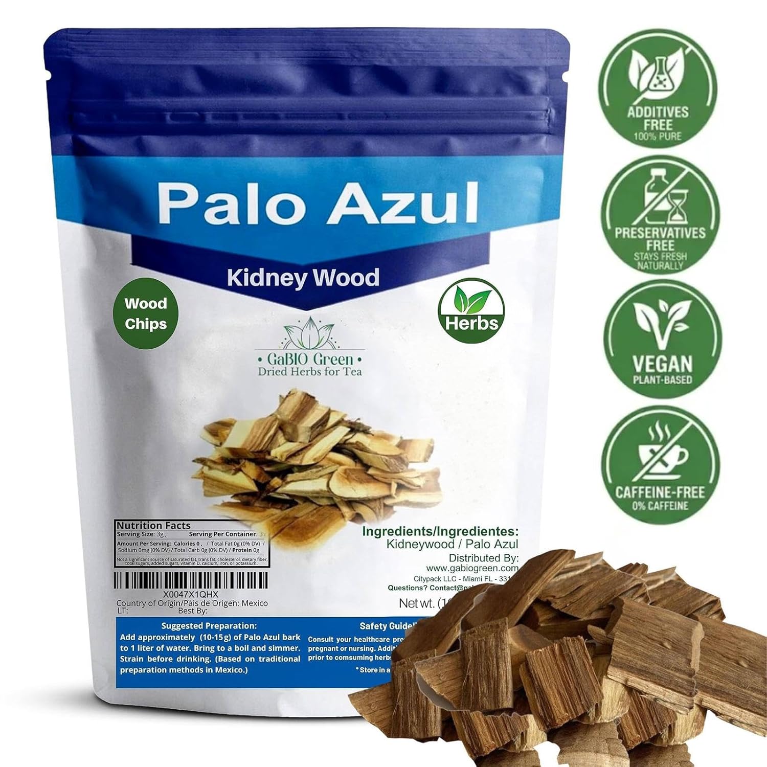 Palo Azul Tea Kidneywood (1 Pound / 16.1oz). (Eysenhardtia polystachya) Carefully Packed in a Light-Block Resealable Pouch. Blue stick for Traditional Mexican Infusion by Gabio Green.
