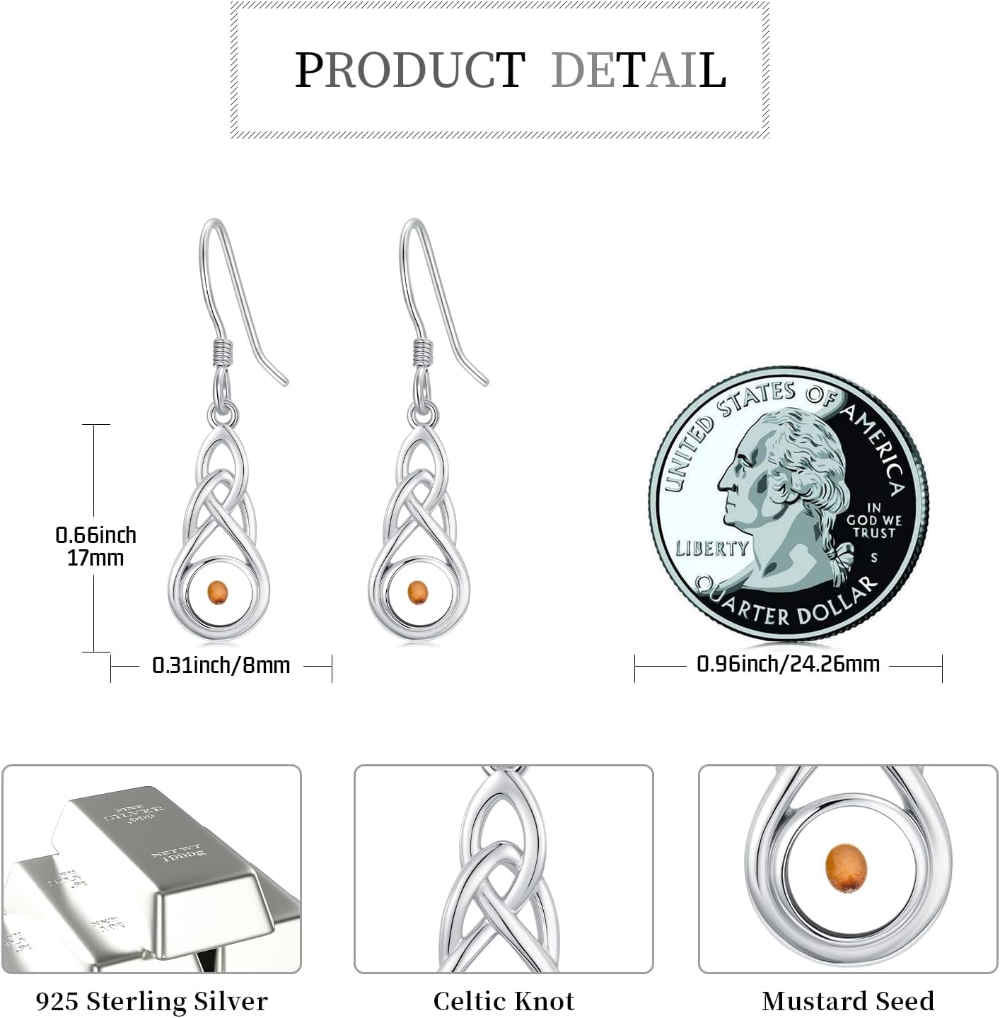 Mustard Seed Earrings for Women Sterling Silver Turquoise Mountain/Celtic Dangle Drop Earrings Faith Jewelry Christian Gifts for Christians Daughter