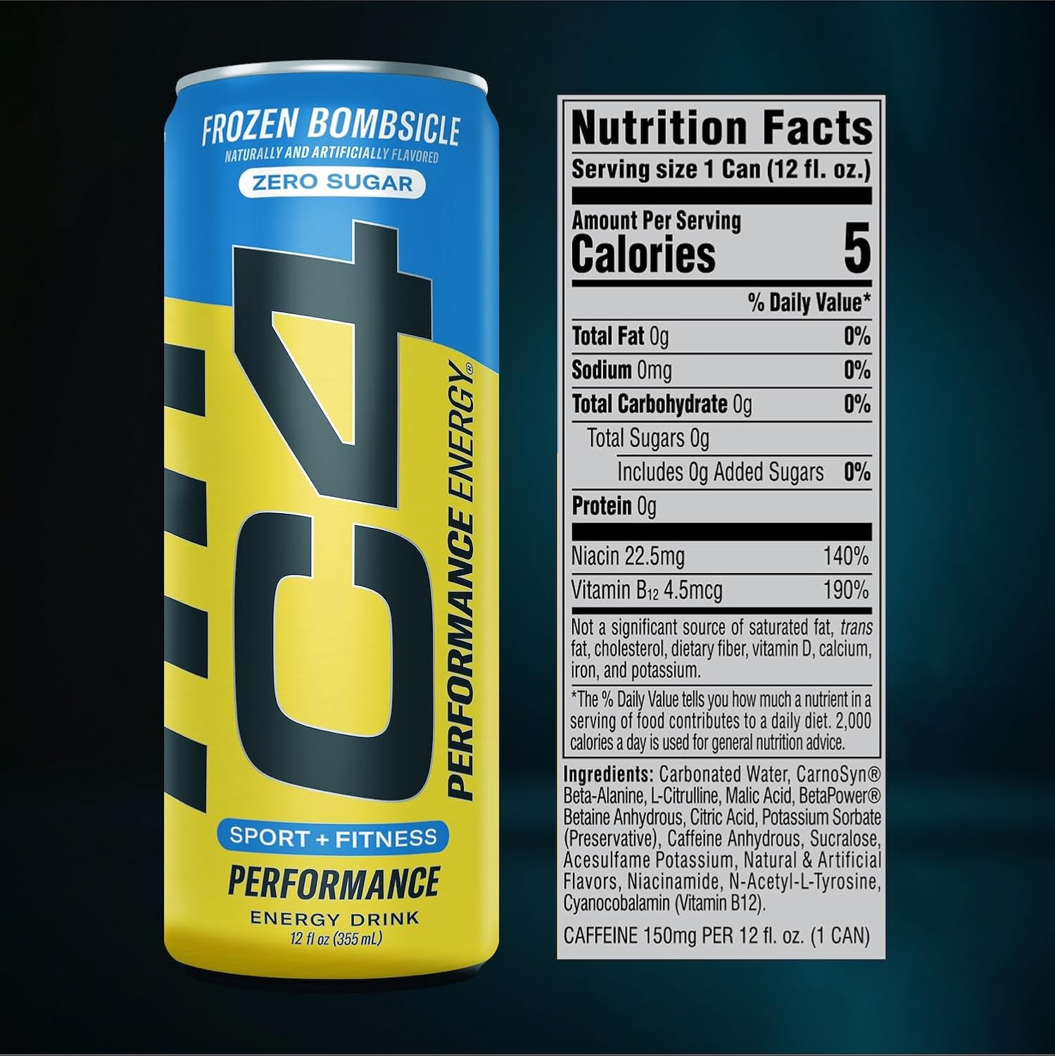 Nutrition Facts label for C4 Energy Frozen Bombsicle