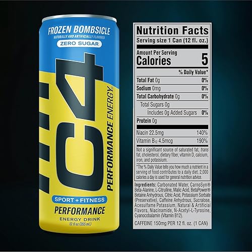 Vista 67 de Cellucor C4 Performance Energy - Bebida energética preentrenamiento carbonatada sin azúcar, 200 mg [0.007 oz] de cafeína con beta alanina, sabor