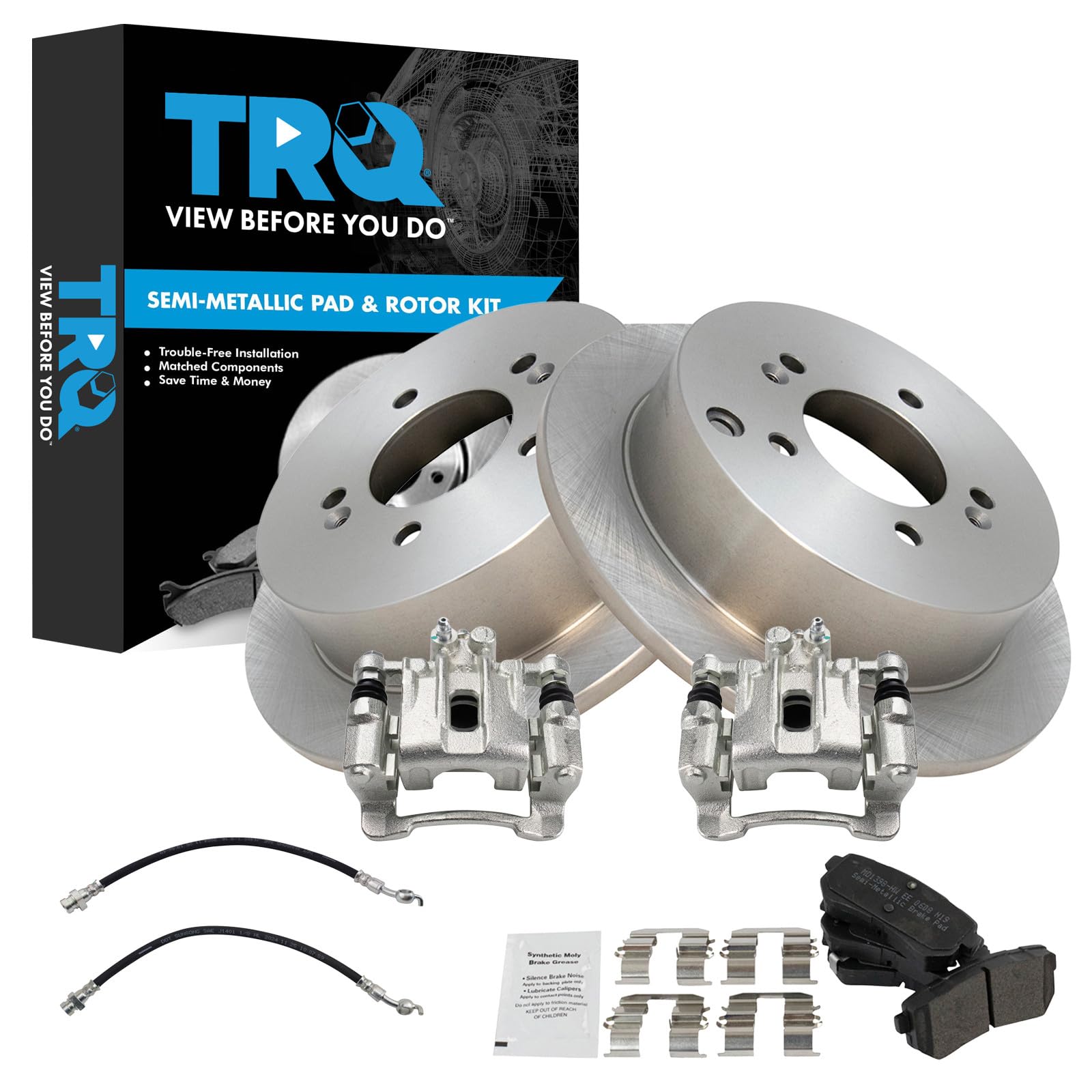 TRQ Rear Brake Pad &amp; Rotor Kit Semi-Metallic Compatible with 2010-2015 Hyundai Tucson 2011-2016 Kia Sportage